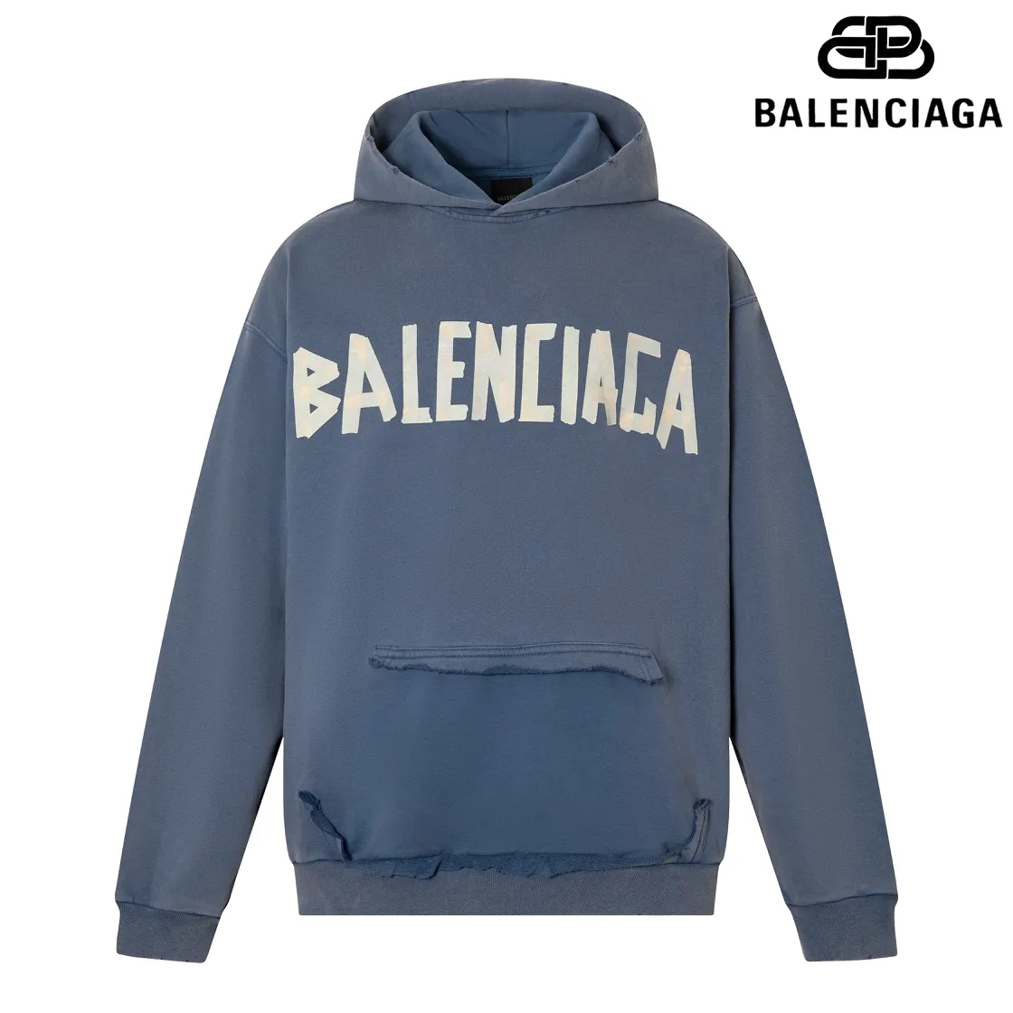 🅿️330 7153# Detail picture Top version [BALENCIA*GA] Official website quality Paris new yellow tape series hooded sweatshirt OS version Loose dropped shoulders Same style for men and women Fabric: 480g 100% cotton terry sweatshirt Process: front and back digital direct printing Garment wash worn distressed fixed color Color: washed black gray blue washed blue Size: XS S M L