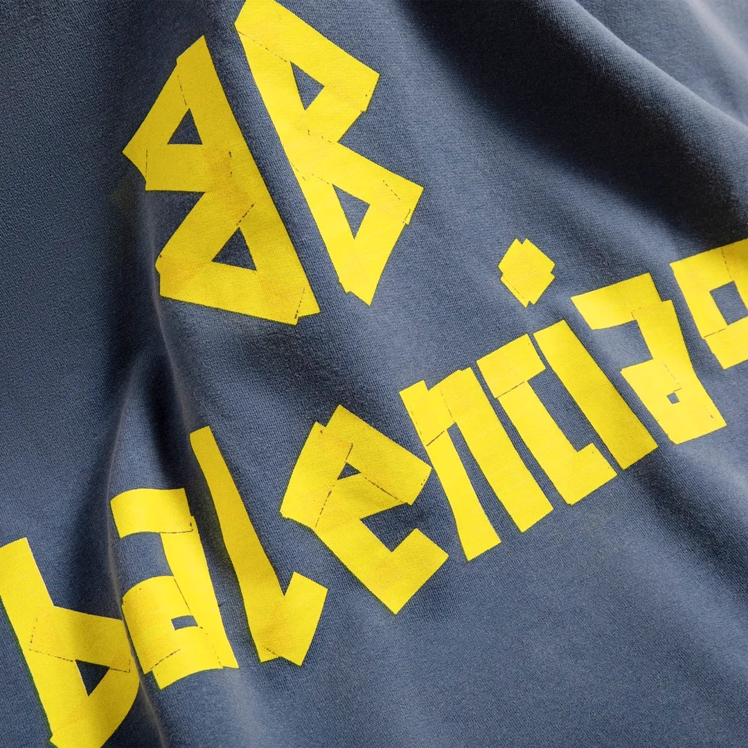 🅿️330 7153# Detail picture Top version [BALENCIA*GA] Official website quality Paris new yellow tape series hooded sweatshirt OS version Loose dropped shoulders Same style for men and women Fabric: 480g 100% cotton terry sweatshirt Process: front and back digital direct printing Garment wash worn distressed fixed color Color: washed black gray blue washed blue Size: XS S M L