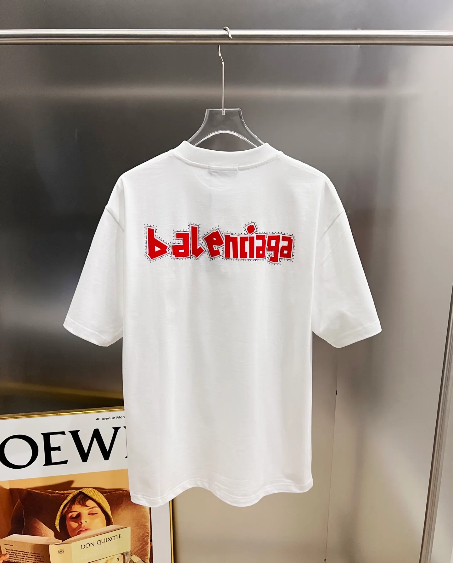 🅿️190 BAL Balenciaga 2025 autumn and winter new short-sleeved T-shirt, classic logo printing + hot diamond process, same style for men and women, loose version, S M L XL XXL, five sizes, color: black, white, Angora red