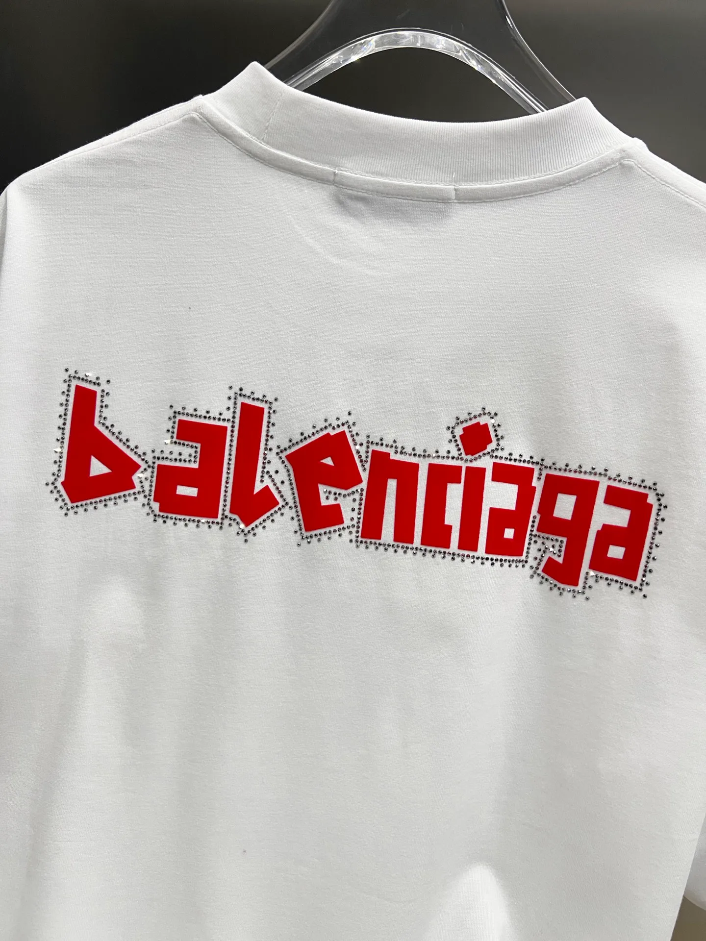 🅿️190 BAL Balenciaga 2025 autumn and winter new short-sleeved T-shirt, classic logo printing + hot diamond process, same style for men and women, loose version, S M L XL XXL, five sizes, color: black, white, Angora red