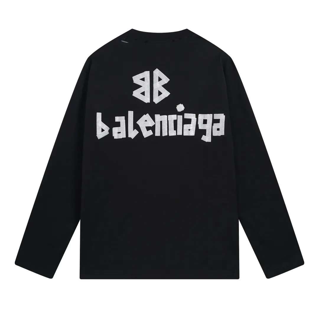 🅿️216 Real photos [Top version. Official website quality] BALENCI*GA/Paris. 23ss latest classic model. Front and rear tape direct printing. Ready-to-wear washed and worn long-sleeved T-shirt. Genuine product developed at the first time, brick cabinet synchronization. Welcome to compare. The fabric is made of Paris ZP custom-woven and dyed 100% cotton with double-yarn compact cotton. The weight is 260 grams. The cloth surface is clean. The cloth pattern is clear, soft and comfortable, and the threads are dyed with no color difference. The classic pattern is directly sprayed by a direct injection machine. Environmentally friendly imported materials, three-dimensional effect. Restored brick cabinet. The garments were washed and aged, and polished by many hands. Produced by ultra-heavy craftsmanship, the market currency is very different, welcome to compare. The version adopts OS loose shoulder design. The same style for men and women. Code: BL225003 Color: dark blue gray, off-white, burgundy, green, black blue, fog blue Size: XS S M L