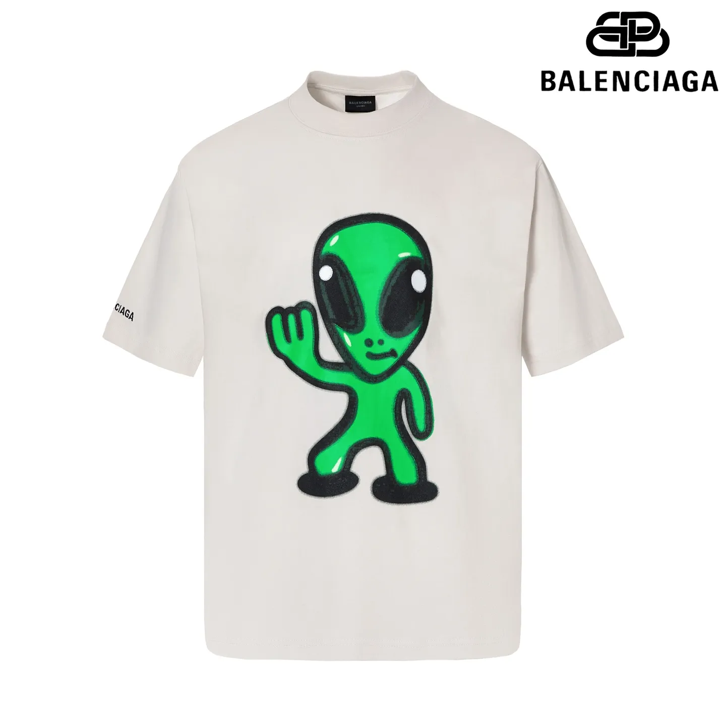 🅿️180 9196# Detailed picture Top version [[BALENCIA*GA] official website quality Paris new front panel alien back panel smiley face printed luminous effect short-sleeved T-shirt OS version loose dropped shoulders Unisex fabric: 260 grams 100% cotton double yarn Technology: front and rear digital direct injection Right sleeve embroidery Garment wash Shape solid color Color: black off-white floral gray Size: XS S M L