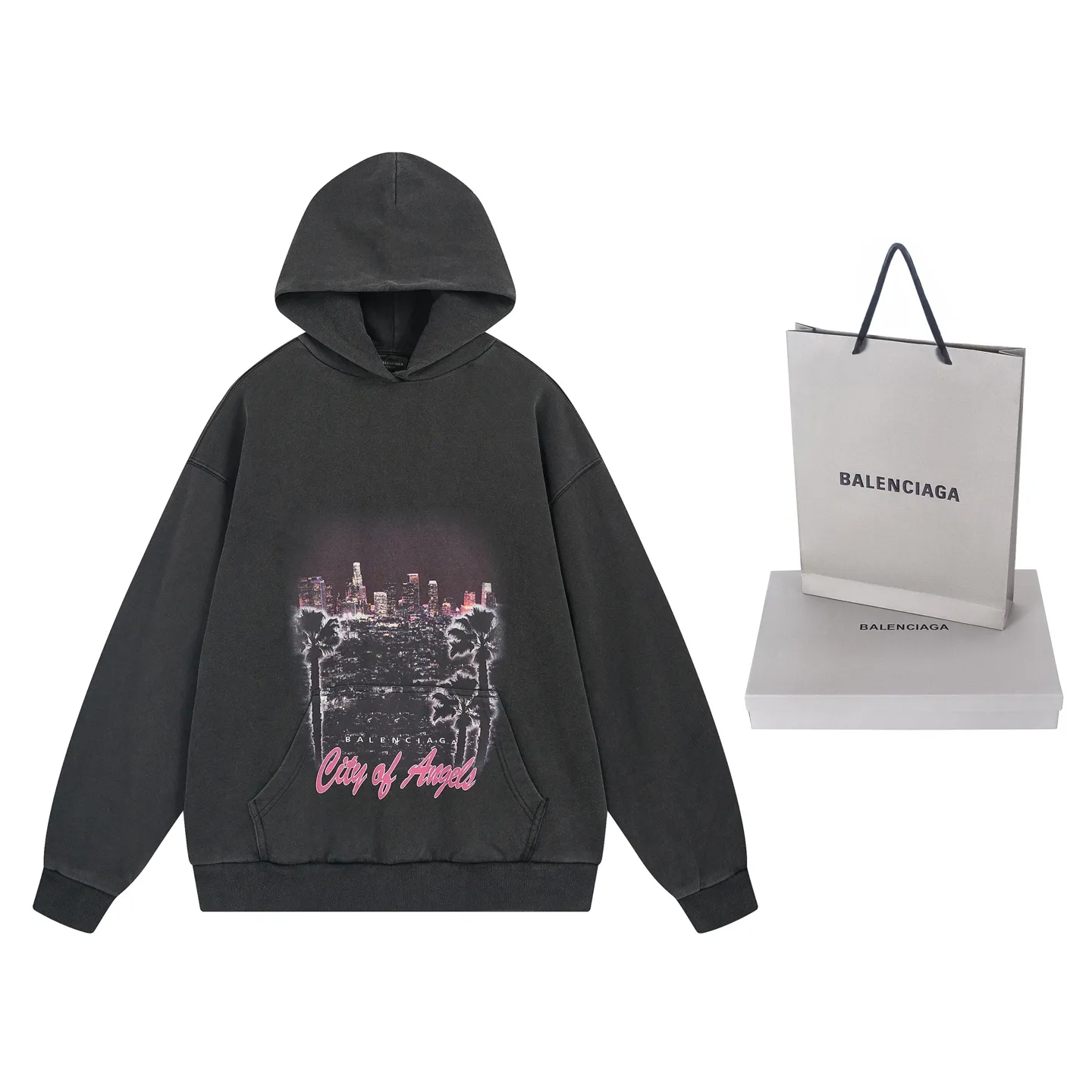 🅿️356 real photos [Top version. Official website quality] BALENCI*GA/25 new model. Latest style SS25 ready-to-wear washable hooded sweatshirt with Los Angeles night scene direct-printed print on the front. Research and development at the first time, different market currencies. Comparisons welcome. The fabric is made of Paris ZP custom-woven and dyed cotton sweatshirt. Weighing 460 grams, the cloth surface is clean. The cloth pattern is clear, soft and comfortable. The threads are dyed with no color difference. Printing adopts computer direct printing. Garments are washed and aged. Jubie market currency. Welcome to compare. The version adopts OS loose shoulder design. Same style for men and women. Code: BL259905 Color: washed black, apricot Size: XS S M L