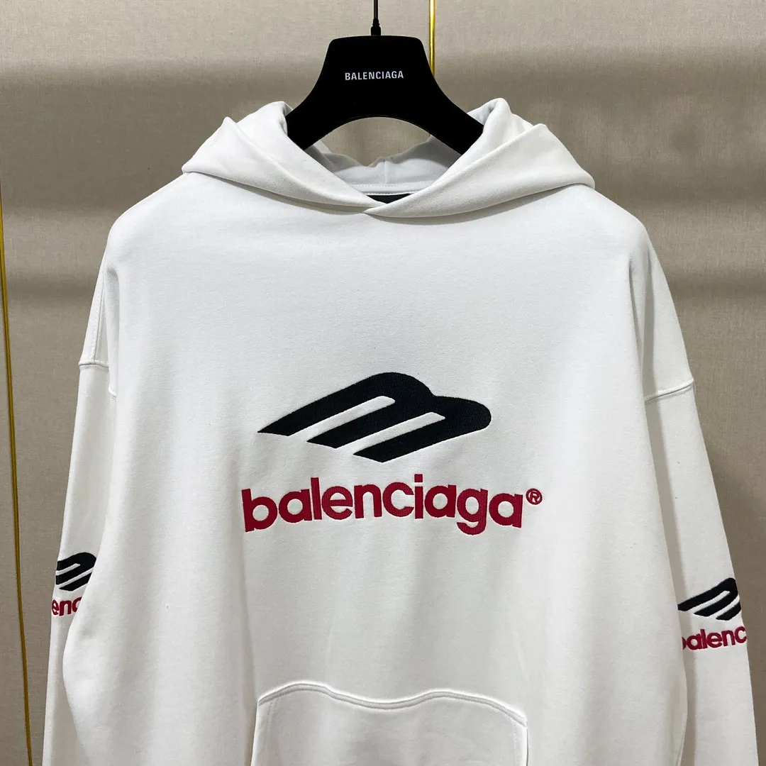 🅿️286 7152# Detailed picture Top version [BALENCIA*GA] Official website quality Paris' new 3M letter large LOGO embroidery series hooded sweatshirt OS version Loose dropped shoulders Unisex style Fabric: 480g 100% cotton terry David sweater Technology: embroidery on the front and back panels, left and right sleeves Garment wash Shape solid color Color: gray blue white Size: XS S M L