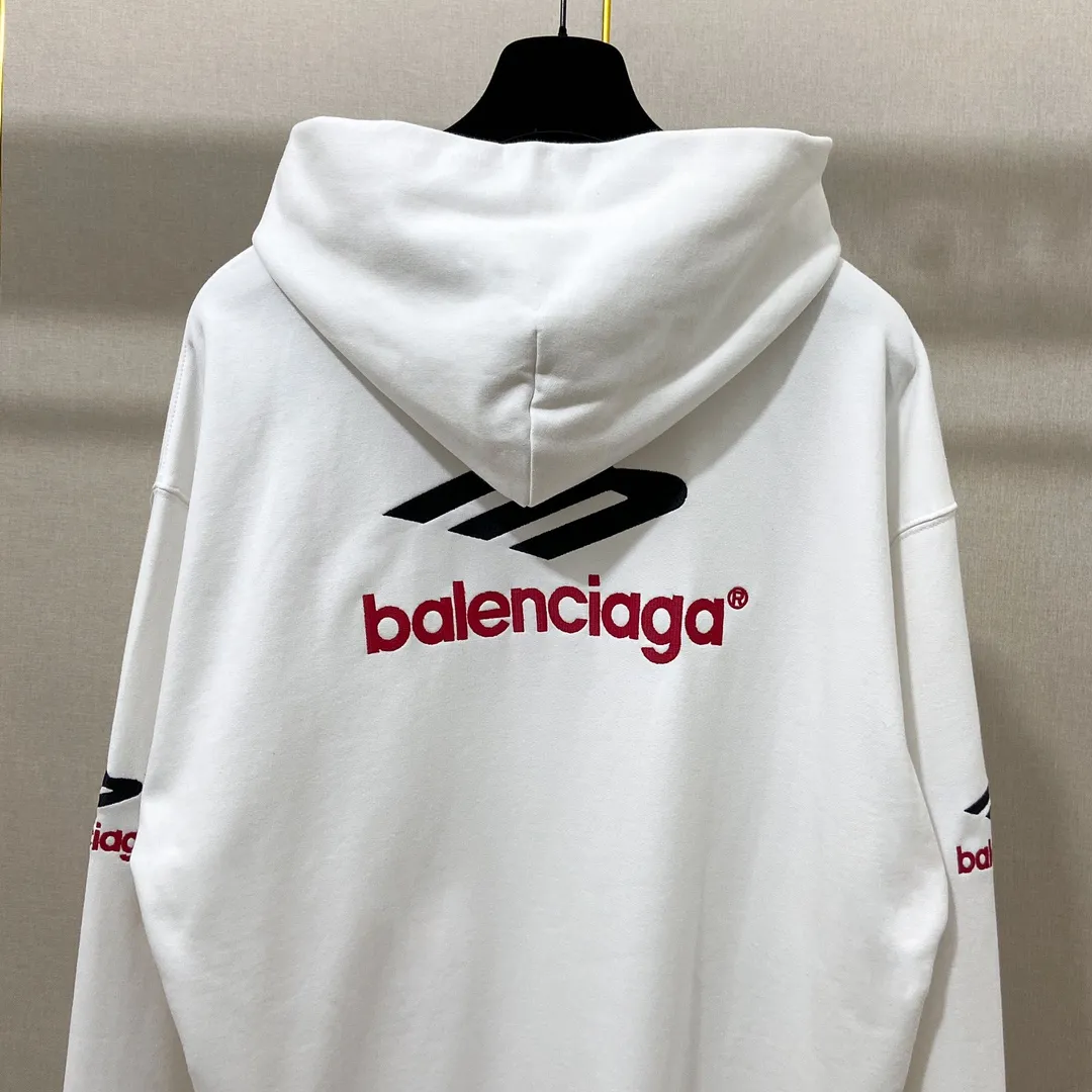 🅿️286 7152# Detailed picture Top version [BALENCIA*GA] Official website quality Paris' new 3M letter large LOGO embroidery series hooded sweatshirt OS version Loose dropped shoulders Unisex style Fabric: 480g 100% cotton terry David sweater Technology: embroidery on the front and back panels, left and right sleeves Garment wash Shape solid color Color: gray blue white Size: XS S M L