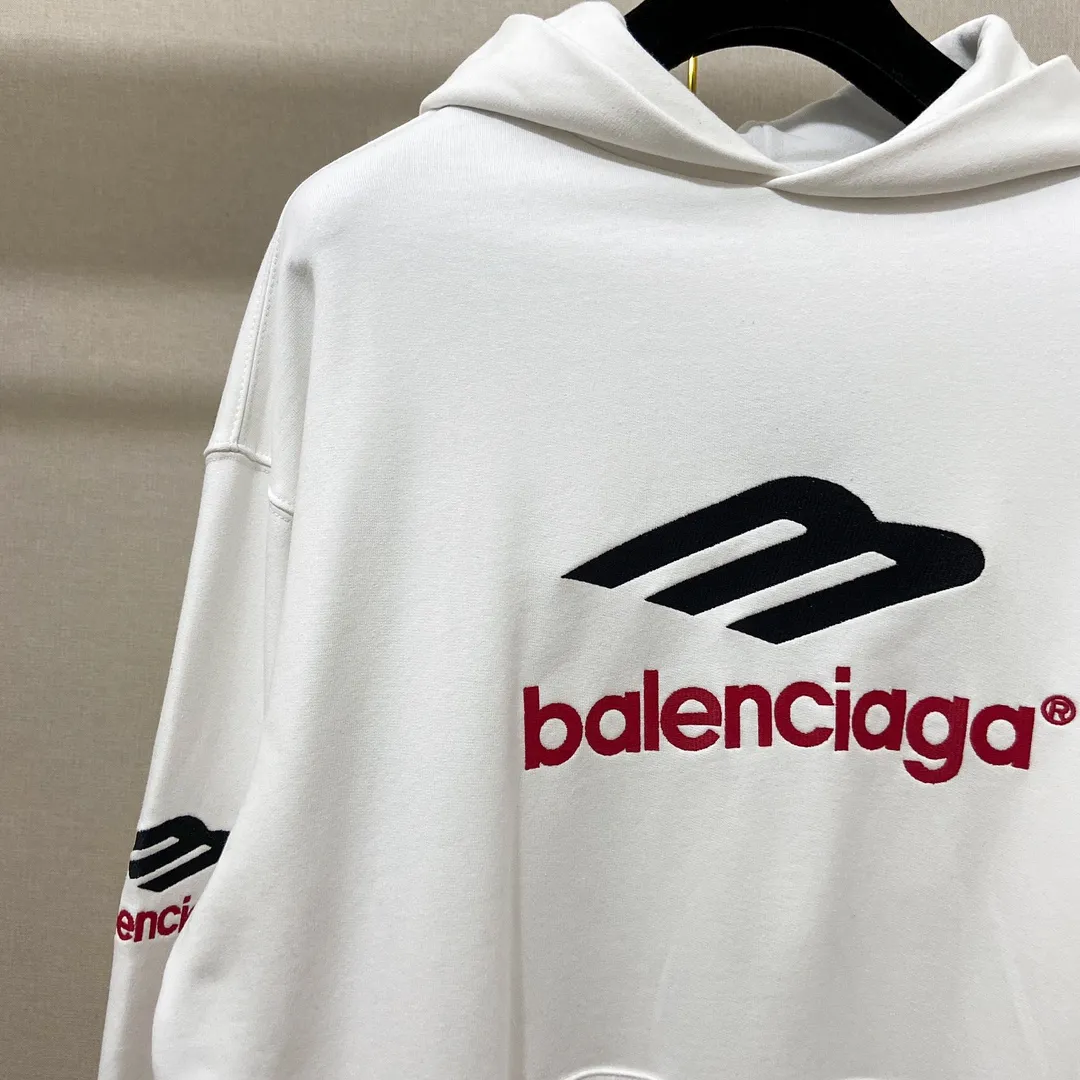🅿️286 7152# Detailed picture Top version [BALENCIA*GA] Official website quality Paris' new 3M letter large LOGO embroidery series hooded sweatshirt OS version Loose dropped shoulders Unisex style Fabric: 480g 100% cotton terry David sweater Technology: embroidery on the front and back panels, left and right sleeves Garment wash Shape solid color Color: gray blue white Size: XS S M L