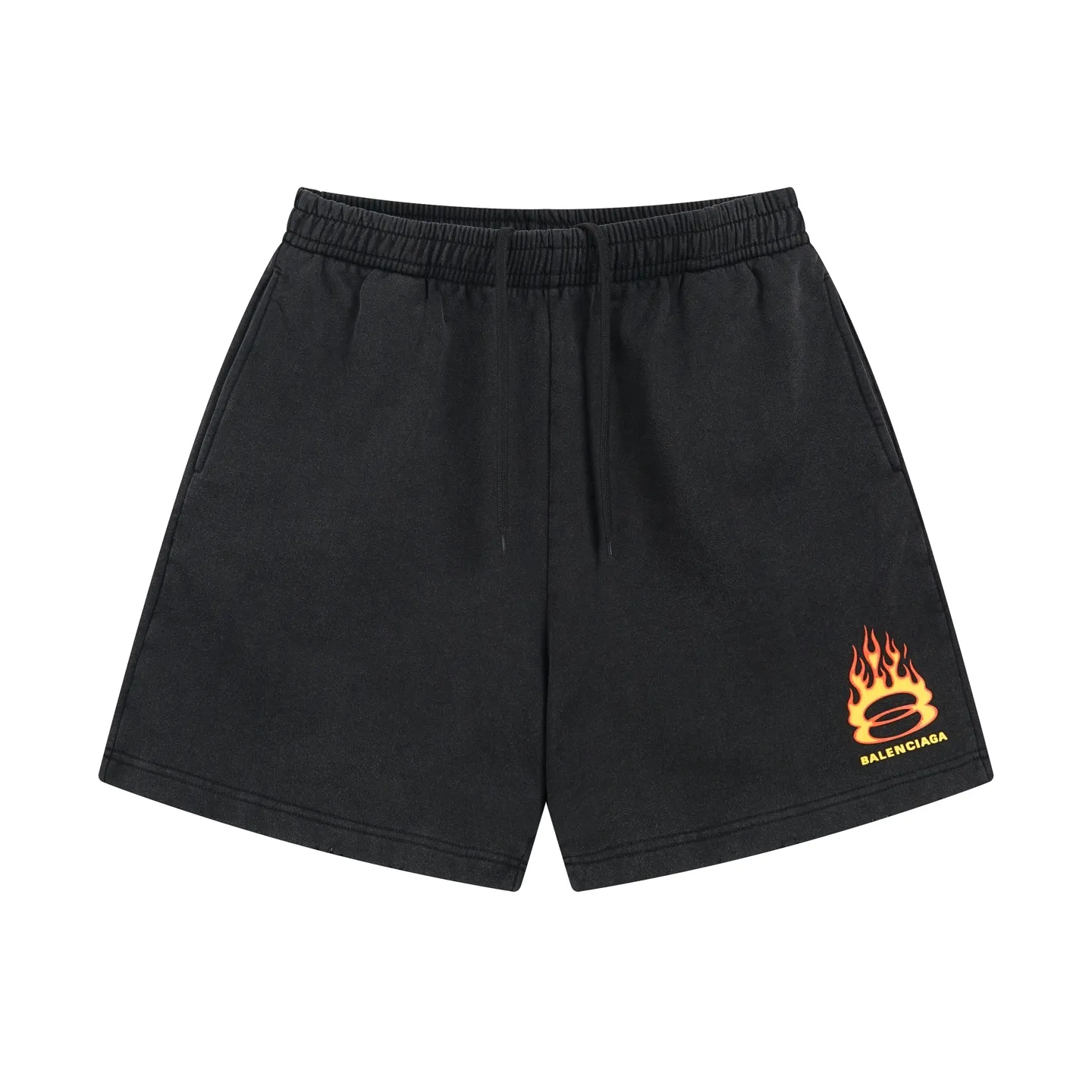 🅿️220 real photos [Top version. Official website quality] BALENCI*GA/Paris. 2025 new model. Paris double ring flame LOGO cracked print, washed, distressed and worn shorts. Brick cabinet synchronization. Genuine product developed at the first time, please print and compare! The fabric is made of Paris ZP custom-woven and dyed cotton terry sweatshirt, with a weight of 460 grams. The cloth surface is clean. The cloth pattern is clear, the hand feels soft and comfortable, and the imported environmentally friendly rubber paddles are used for printing. The letters are clear and the effect is three-dimensional. The version adopts a loose version. Same style for men and women. Code: BL257026 Color: black, fluorescent yellow Size: XS S M L