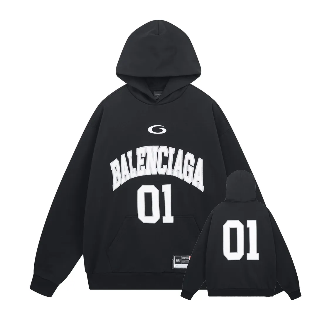 🅿️380 - BALENCI*GA Paris' latest basketball jersey embroidered printed hooded long-sleeved sweatshirt. The front embroidery is embroidered and printed with a Tajima computer embroidery machine. The car seal is printed on the lower left corner and the back panel is printed. The effect is three-dimensional. Exclusively pattern-woven and dyed 460g fabric. Threads are dyed in the same cylinder with zero color difference. Brick cabinet synchronization. Welcome to compare. Same style for men and women -Color: black purple -SIZE: Xs S M L Style number 8956#