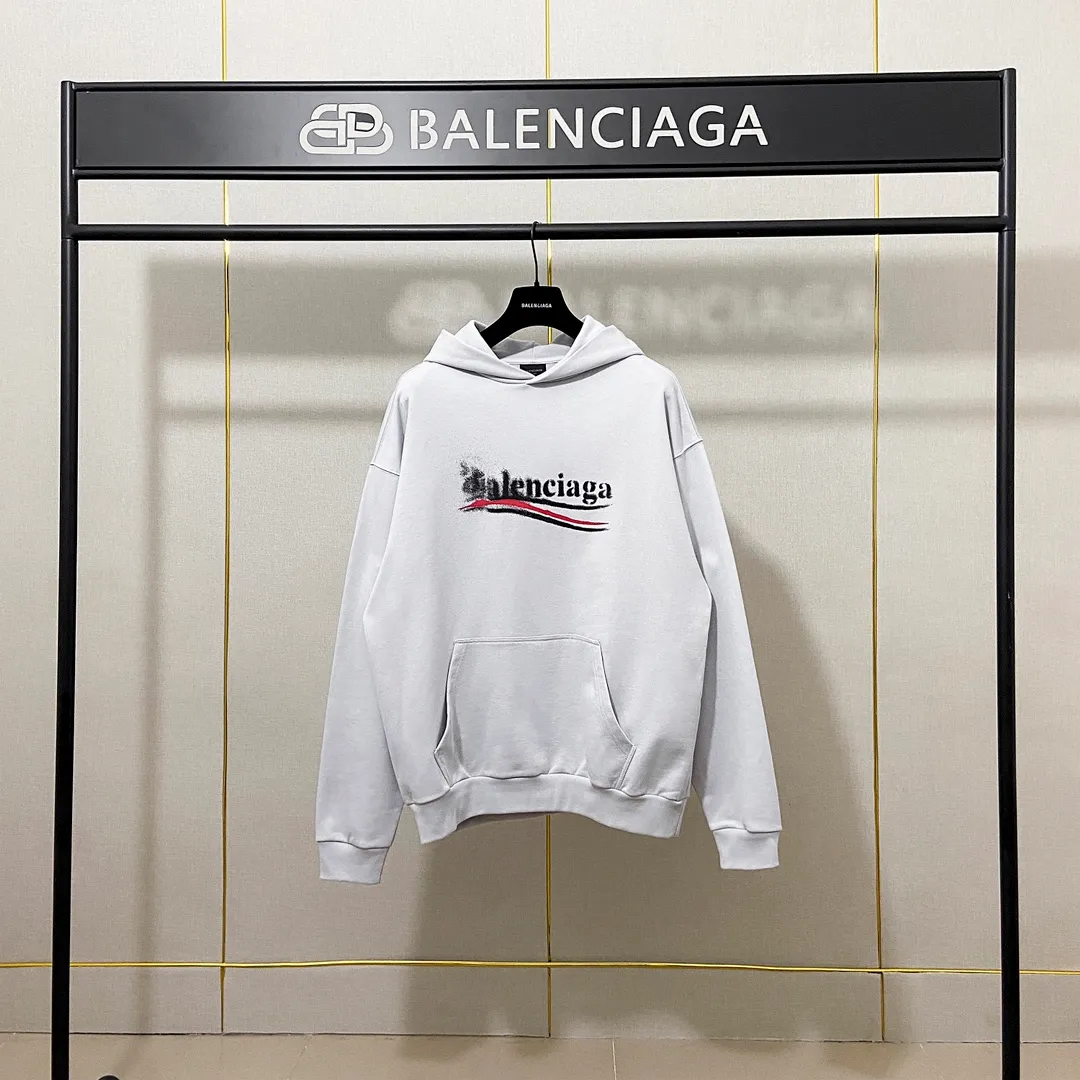 🅿️270 7109# Actual pictures Top version [BALENCIA*GA] Official website quality Paris's new fuzzy cola print hooded sweatshirt OS version Loose dropped shoulders Unisex style Fabric: 480g 100% cotton terry Davidson Technique: Front panel digital direct printing Garment wash Shaping Solid color Color: Black blue Off-white Size: XS S M L