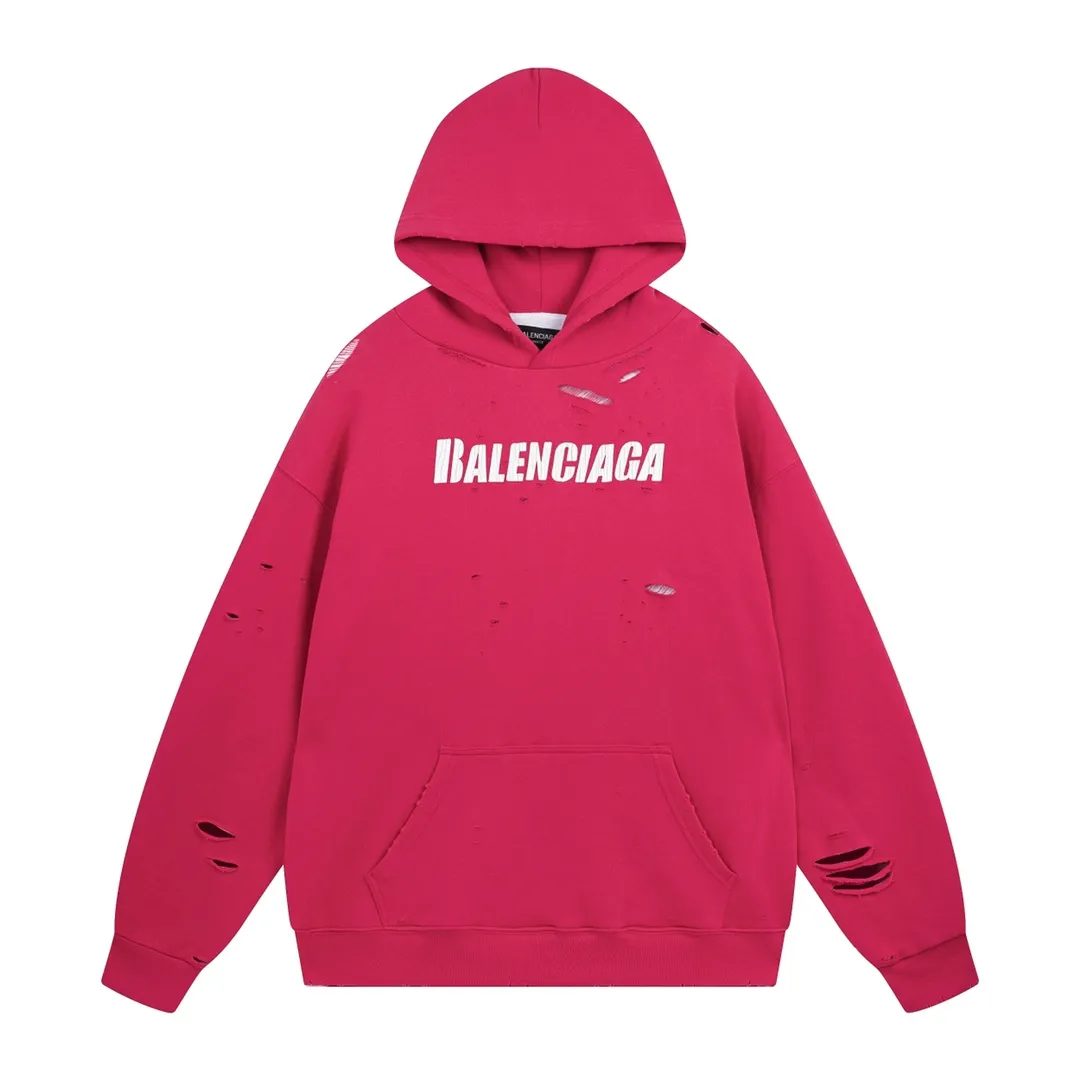 🅿️396 Detailed picture [Top version. Official website quality] BALENCI*GA/Paris. Classic style. 22SS #BALENCI*GA# Artistic ripped hole and velvet inner two-piece hooded sweatshirt. Autumn and winter brick cabinets are synchronized. Welcome to compare. The fabric is made of Paris ZP custom-woven and dyed cotton double yarn David coat with velvet lining. The fabric pattern is clear, soft and comfortable. The threads are woven and dyed with no color difference. The classic letter LOGO adopts precision stencils, imported environmentally friendly rubber paddles, and turtle crack printing, with a three-dimensional effect. Garment positioning art is worn with holes, hem threads, hat brim, and bag mouth are hand-worn vintage. Restore brick cabinets, and adopt OS loose shoulder style. Same style for men and women Coding: BL238001 Color: Black. White. Hulan. Brown. Dark green. Burgundy. Purple Size: XS S M L