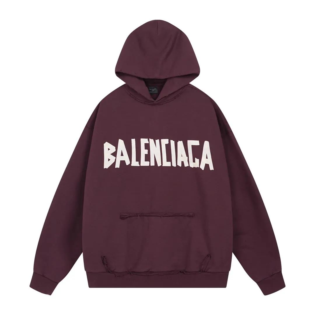 🅿️420 BALENCI*GA 24ss Paris hot-selling tape hooded sweatshirt. The front and back panels are printed with tape direct printing. Many hand-made. The ready-made garments are washed and worn. The cloth surface is clean. The cloth pattern is clear, super heavy work. Soft and comfortable. Exclusively pattern-woven and dyed 450g fabric. The threads are dyed in the same cylinder with zero color difference. Different from the market currency. The version adopts os loose shoulder version. Welcome to compare. Same style for men and women -Color: iron gray blue Paris blue washed black burgundy fluorescent yellow green khaki -SIZE: XS S M L style number 8912#