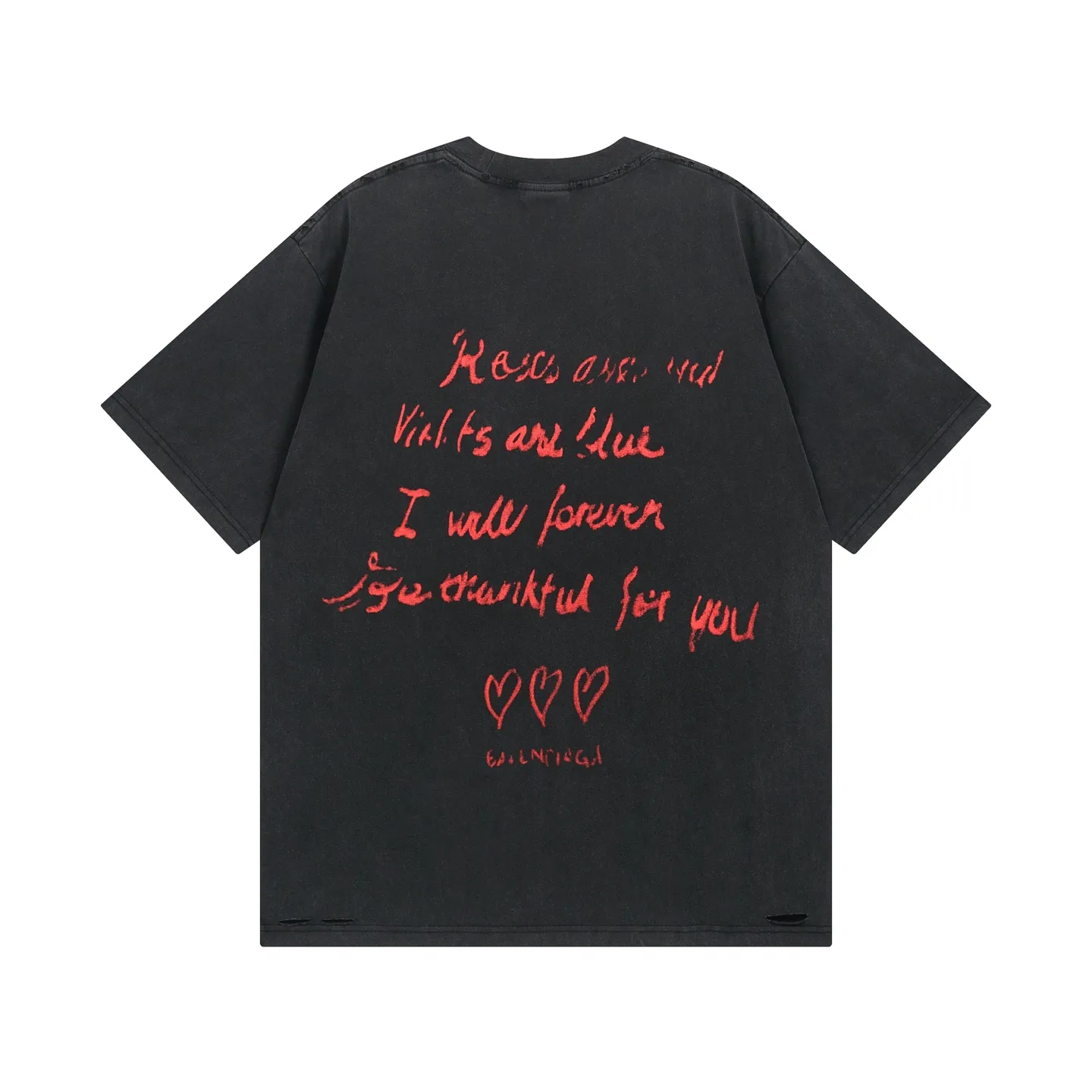 🅿️190 real photos [Top version. Official website quality] BALENCI*GA/Paris.SS25 latest model, Paris Valentine’s Day limited edition. English direct-printed short-sleeved T-shirts on the front and back. Brick cabinet synchronization. Genuine products are developed at the first time. Welcome to compare! . The fabric is made of Paris ZP custom-woven and dyed cotton double yarn. Weighing 260 grams, the cloth surface is clean. The cloth pattern is clear, soft and comfortable. The threads are dyed with no color difference. The printing uses direct-injection environmentally friendly imported materials. The letters are clear and the effect is three-dimensional. The version adopts OS loose shoulder design. Same style for men and women. Code: BL253661 Color: washed black, gray and white. Size: XS S M L