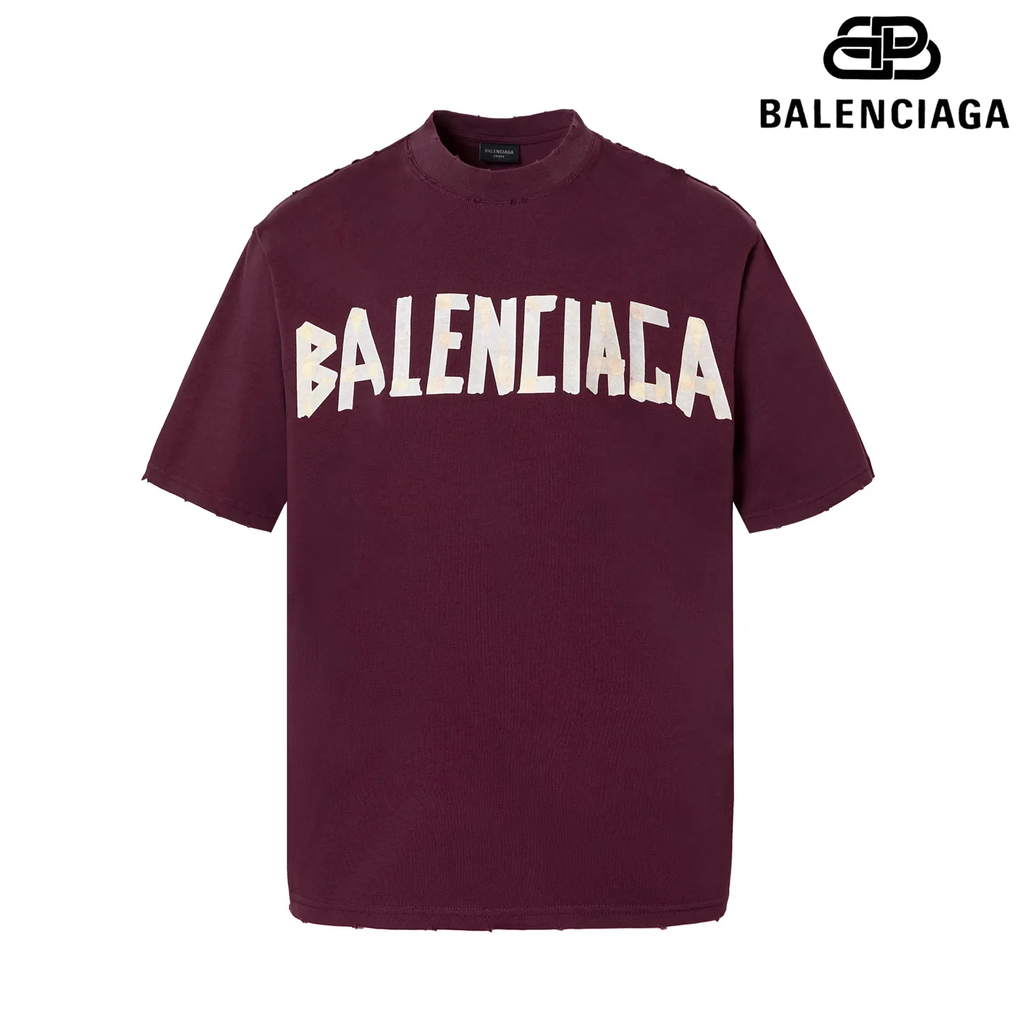 🅿️180 9110# Detailed picture Top version [[BALENCIA*GA] Official website quality Paris new yellow tape bandage digital direct spray short-sleeved T-shirt OS version Loose dropped shoulders Same style for men and women Fabric: 260 grams 100% cotton double yarn Process: Front and rear digital direct spray Garment wash Frayed Distressed Styling Solid color Color: gray blue white washed blue burgundy green black silver Rose Red Khaki Size: XS S M L