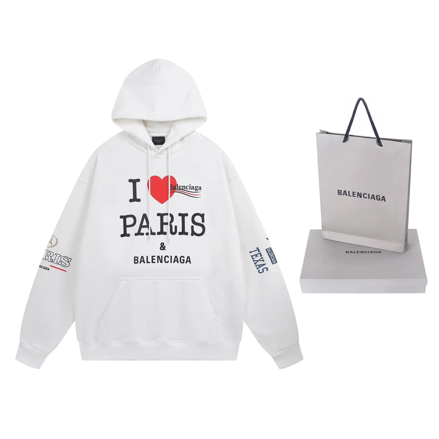 🅿️330 real photos [Top version. Official website quality] BALENCI*GA/Paris. SS25 latest model, Balenciaxx art multi-branded printed hooded sweatshirt. Brick cabinet synchronization. Genuine product developed in the first time, happy to print and compare! The fabric is made of Paris ZP custom-woven and dyed cotton sweatshirt. Weighing 460 grams, the cloth surface is clean. The cloth pattern is clear, soft and comfortable. The threads are dyed with no color difference. The printing uses environmentally friendly imported materials. The letters are clear and the effect is three-dimensional. The version adopts OS loose shoulder design. Same style for men and women. Code: BL258962 Color: black, white Size: XS S M L