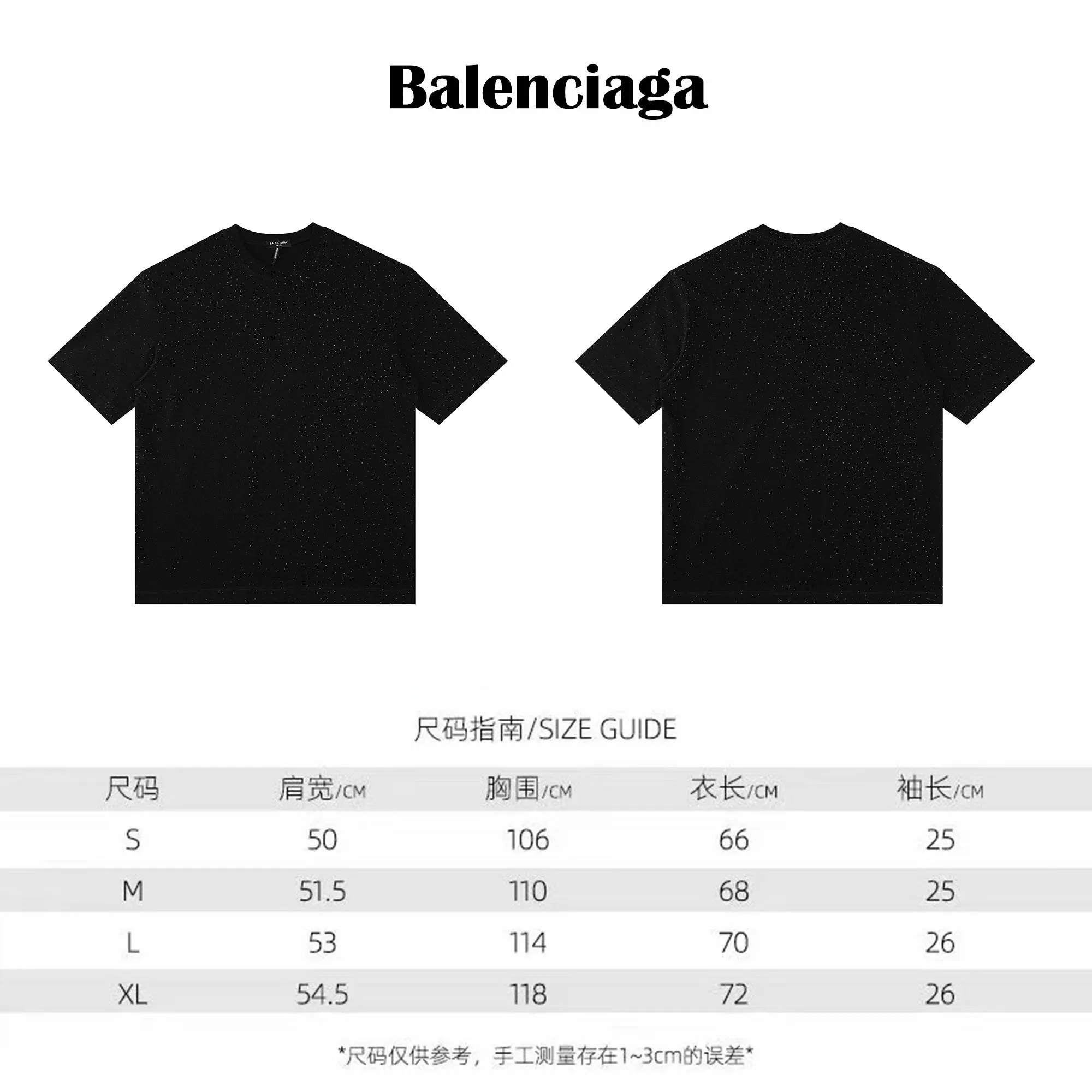 🅿️200 Style: 2026 new Balenciaga starry diamond T-shirt Material: High version of active colored diamonds 300g double yarn combed cotton Size: S～XL Color: Black Style number: H999