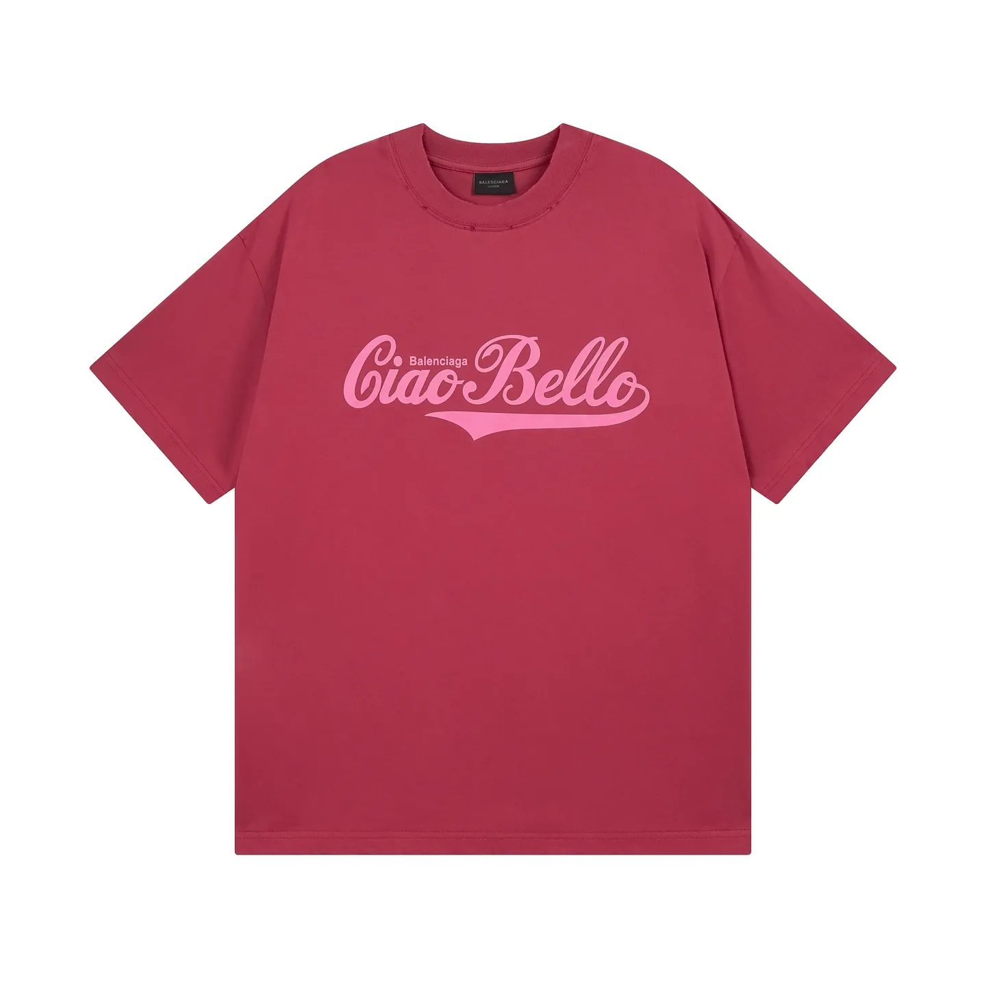 🅿️180 real photos [Top version. Official website quality] BALENCI*GA/Paris #2025 new style distressed short-sleeved T-shirt with ciao hello letters printed on the front. 2025 spring and summer brick cabinet synchronization welcomes comparison. The fabric is made of Paris ZP custom-woven and dyed cotton double yarn, weighing 260 grams. The cloth surface is clean. The cloth pattern is clear, soft and comfortable. The threads are dyed with no color difference. The letter LOGO is printed with imported environmentally friendly glue, the letters are clear and the effect is three-dimensional. Restore the brick cabinet, adopt OS loose shoulder style. Same style for men and women. Code: BL253720 Color: gray blue, plum red Size: XS S M L