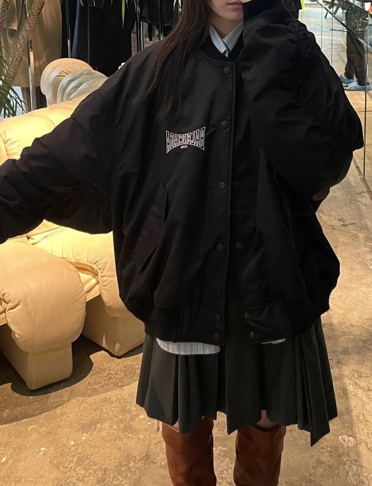 Balenciaga / Balenciaga Hollow logo embroidered baseball flight cotton jacket Upper body information picture ℹ️