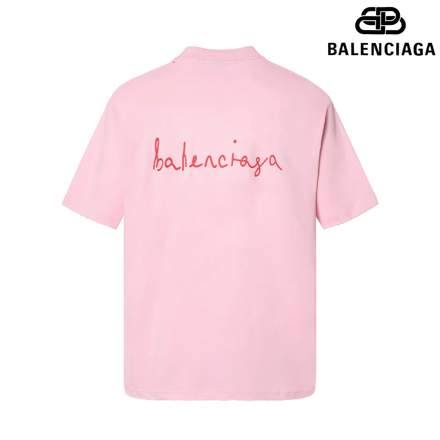 🅿️180 9159# Detailed picture Top version [[BALENCIA*GA] official website quality Paris's new Chinese Valentine's Day limited love LOGO printed short-sleeved T-shirt OS version Loose dropped shoulders Unisex style Fabric: 280 grams 100% cotton double yarn (three washing processes) Process: front and rear panel printing Garment wash Frayed Distressed Shape solid Color: Black Pink Size: XS S M L