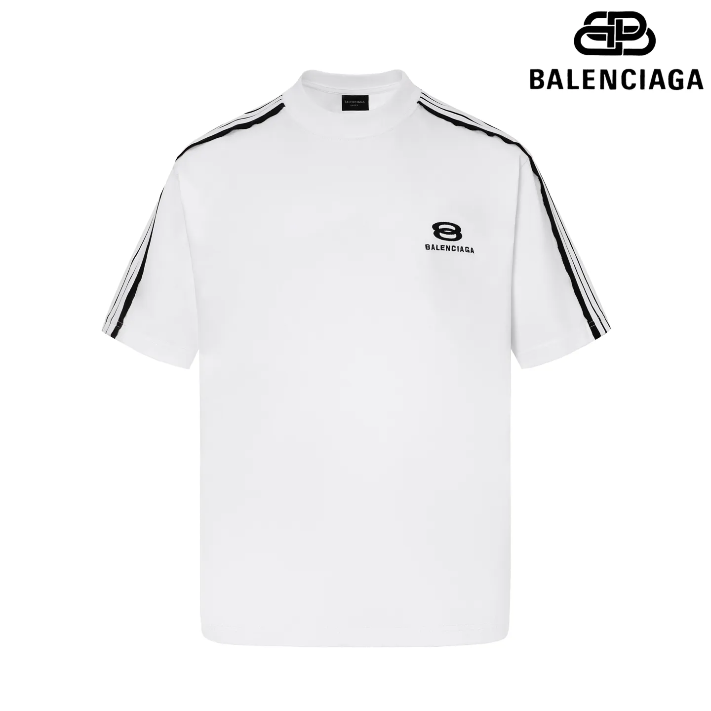 🅿️180 9200# Detailed picture Top version [[BALENCIA*GA] official website quality Paris new raglan sleeves color matching. Tie strips. Classic LOGO short-sleeved T-shirt embroidered on the front left chest OS version Loose dropped shoulders Unisex Fabric: 260 grams 100% cotton double yarn Technology: front panel printing Garment washing Shape solid color Color: black white Size: XS S M L