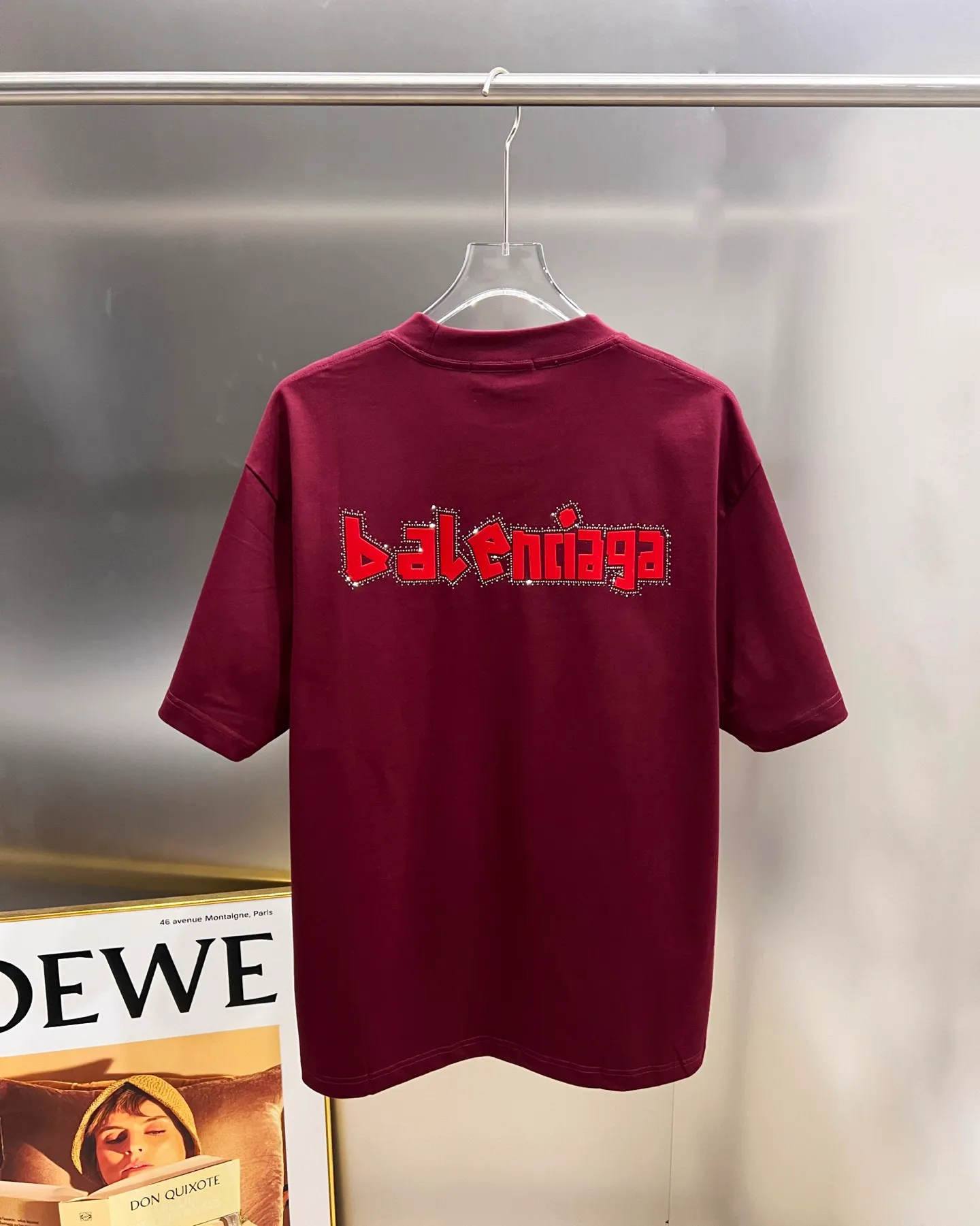 🅿️190 BAL Balenciaga 2025 autumn and winter new short-sleeved T-shirt, classic logo printing + hot diamond process, same style for men and women, loose version, S M L XL XXL, five sizes, color: black, white, Angora red