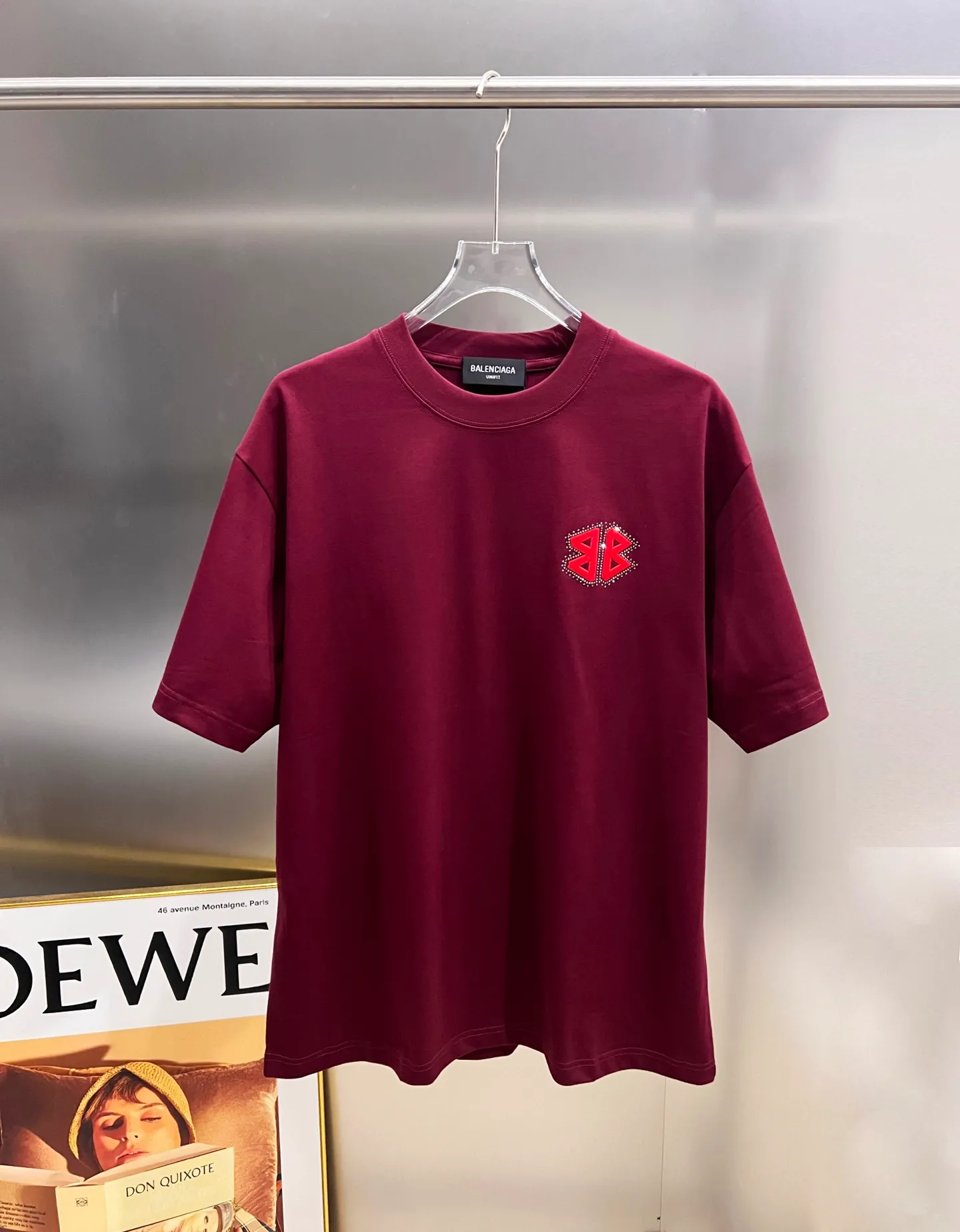 🅿️190 BAL Balenciaga 2025 autumn and winter new short-sleeved T-shirt, classic logo printing + hot diamond process, same style for men and women, loose version, S M L XL XXL, five sizes, color: black, white, Angora red