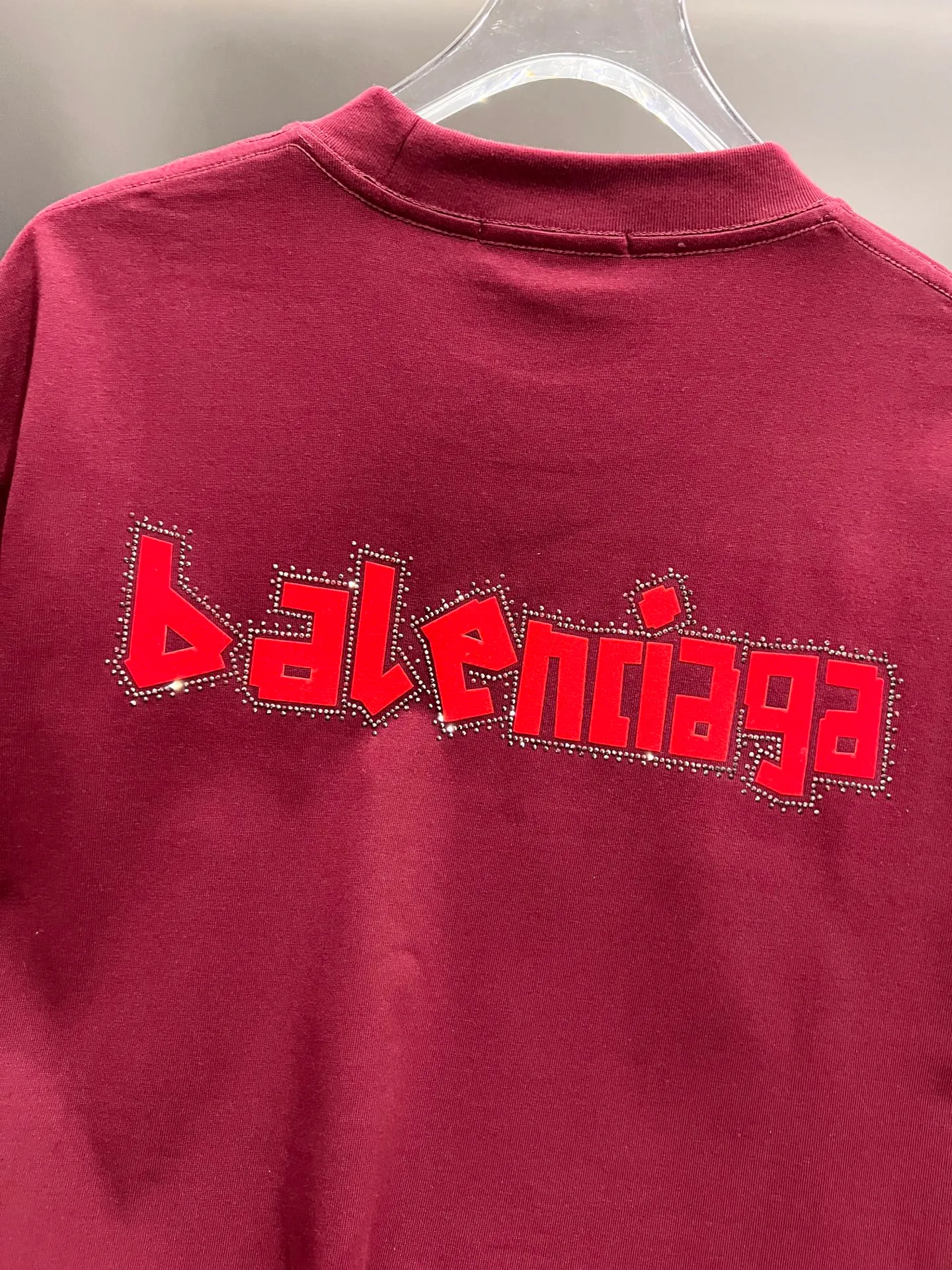🅿️190 BAL Balenciaga 2025 autumn and winter new short-sleeved T-shirt, classic logo printing + hot diamond process, same style for men and women, loose version, S M L XL XXL, five sizes, color: black, white, Angora red