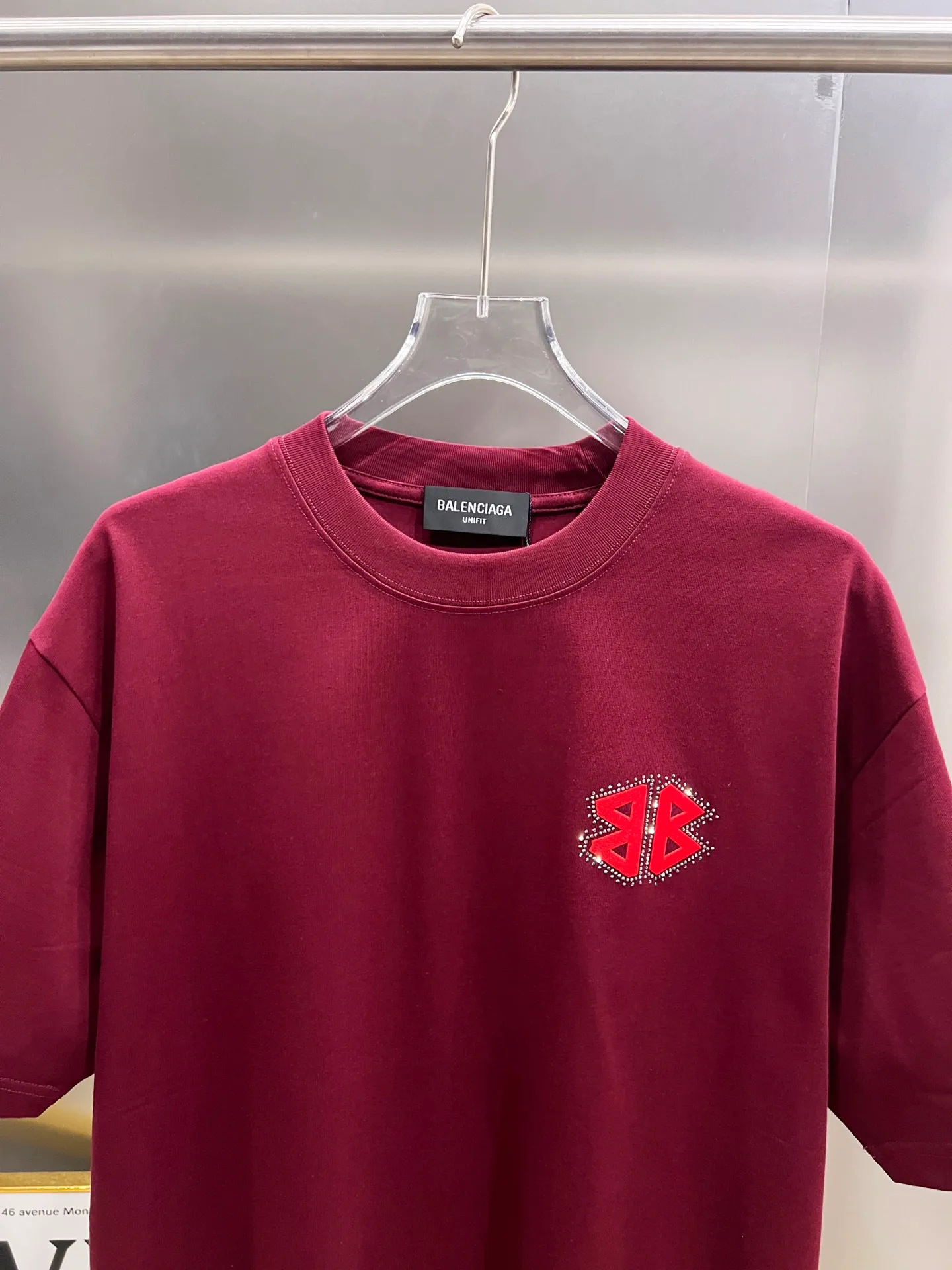 🅿️190 BAL Balenciaga 2025 autumn and winter new short-sleeved T-shirt, classic logo printing + hot diamond process, same style for men and women, loose version, S M L XL XXL, five sizes, color: black, white, Angora red