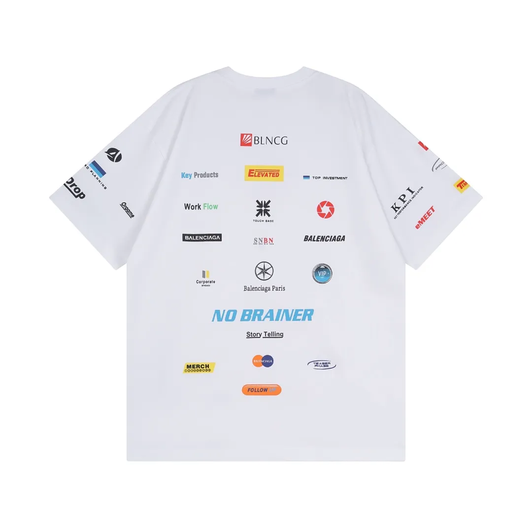 🅿️200 detailed pictures [Top version. Official website quality] BALENCI*GA/Paris. Multi-element trademark LOGO short-sleeved T-shirt 2024 new style. All pattern details, colors, Y boards are customized, and the brick cabinets are synchronized. Genuine products are developed at the first time, and you can print and compare! The fabric is made of Paris ZP custom-woven and dyed cotton double yarn. Weighing 260 grams, the cloth surface is clean. The cloth pattern is clear, soft and comfortable. The threads are dyed with no color difference. The printing uses environmentally friendly imported materials, the letters are clear and the effect is three-dimensional. The version adopts OS loose shoulder design. Same style for men and women. Code: BL223362 Color: black, white Size: XS to L
