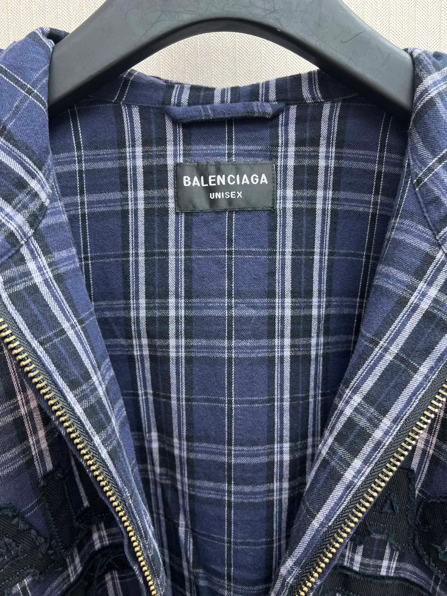 🅿️660 Paris 25ss new hooded zipper jacket Navy blue and gray plaid flannel hooded zipper jacket High version Code number: S.M.L.