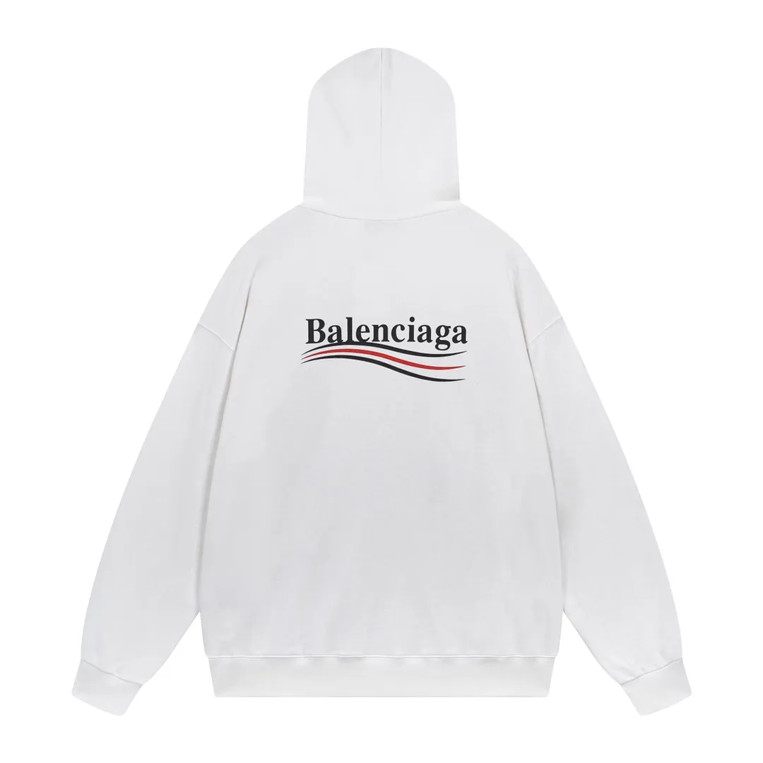 🅿️290 Detailed picture [Top version. Official website quality] BALENCI*GA/Paris #classic style, cola printed long-sleeved hooded sweatshirt. The fabric is made of Paris ZP custom-woven and dyed cotton sweatshirt. The weight is 450 grams. The cloth surface is clean. The cloth pattern is clear, soft and comfortable. The threads are dyed with no color difference. The classic pattern printing uses environmentally friendly imported glue and precision stencil. The letters are clear. No burrs. The three-dimensional effect is strong. All colors are synchronized with the brick cabinets, custom woven and dyed, and will not fade. Different market currencies. The version adopts OS loose shoulder design. Same style for men and women. Code: BL238031 Color: white, black, red, blue Size: XS S M L