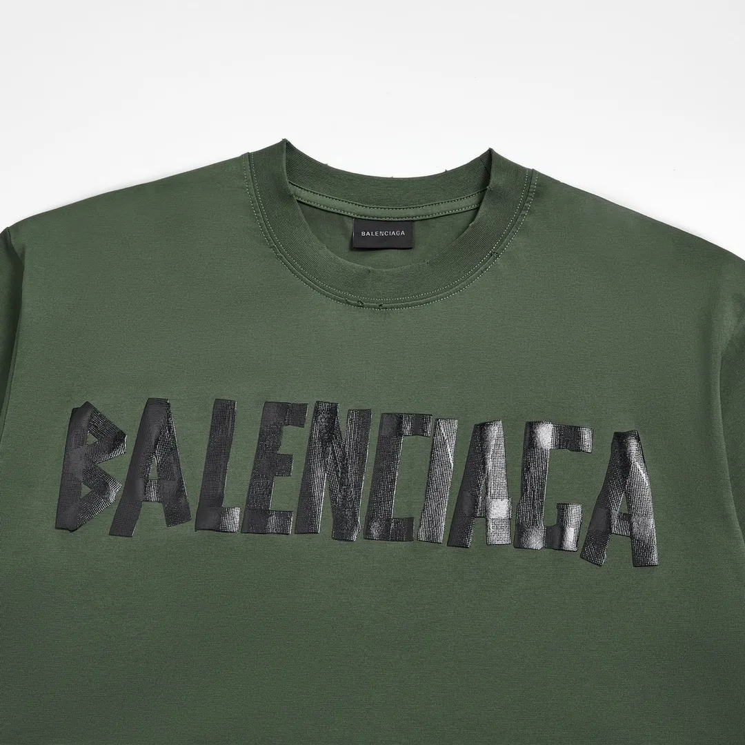 🅿️180 9110# Detailed picture Top version [[BALENCIA*GA] Official website quality Paris new yellow tape bandage digital direct spray short-sleeved T-shirt OS version Loose dropped shoulders Same style for men and women Fabric: 260 grams 100% cotton double yarn Process: Front and rear digital direct spray Garment wash Frayed Distressed Styling Solid color Color: gray blue white washed blue burgundy green black silver Rose Red Khaki Size: XS S M L
