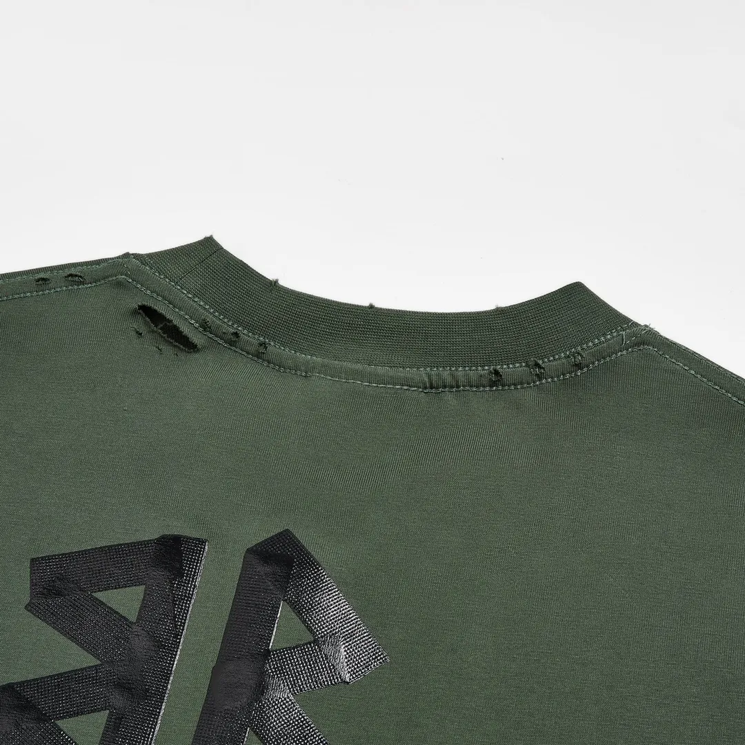 🅿️180 9110# Detailed picture Top version [[BALENCIA*GA] Official website quality Paris new yellow tape bandage digital direct spray short-sleeved T-shirt OS version Loose dropped shoulders Same style for men and women Fabric: 260 grams 100% cotton double yarn Process: Front and rear digital direct spray Garment wash Frayed Distressed Styling Solid color Color: gray blue white washed blue burgundy green black silver Rose Red Khaki Size: XS S M L