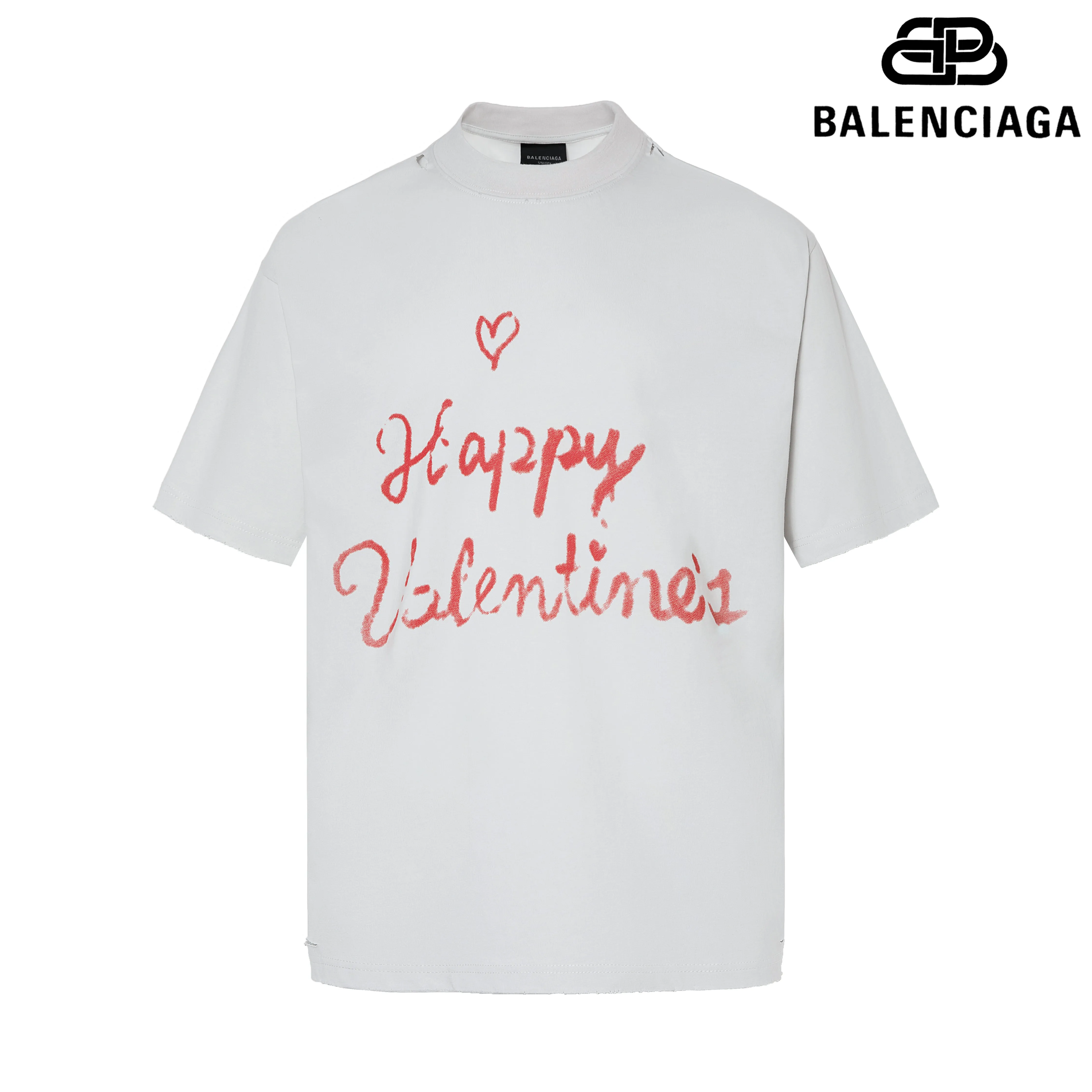 🅿️180 9189# Detailed picture Top version [[BALENCIA*GA] official website quality Paris's new Chinese Valentine's Day limited edition short-sleeved T-shirt OS version Loose dropped shoulders Unisex style Fabric: 260g 100% cotton double yarn Process: Front and back digital direct printing Garment wash Frayed Distressed Styling Solid color Color: Washed black off-white Size: XS S M L