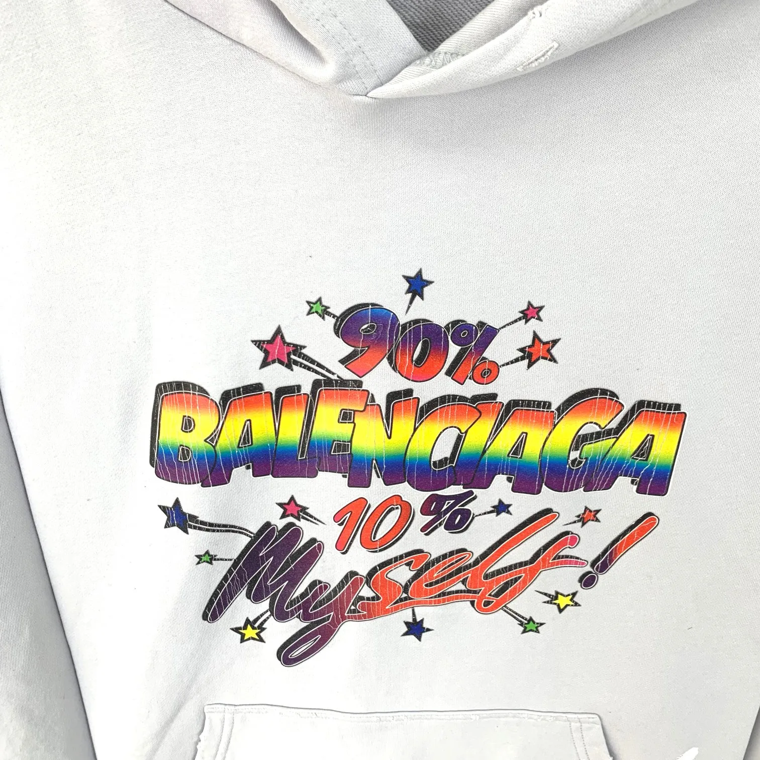Spring and Autumn top proven version BALENCIAGA 90% 10% colorful burst pattern printed hooded sweatshirt for male and female couples stars. The front panel is printed with rubber bursting effect. Imported transparent slurry is used to scrape the bottom to make the printing cracks feel even. You don’t have to worry about it falling off, as long as it’s not violently machine washed (it’s no problem at all to wash and dry it). The hem is artificially embellished with hand-painted prints, creating a French messy graffiti style! All holes on the body are manually worn and positioned. The holes are even and won't affect the overall structure of the clothes, and they won't get bigger with washing! The fabric is made of 480g cotton terry fabric, brand new, washed, and labeled. zp consistent synchronization. Size: XS-L Color: Silver P:440