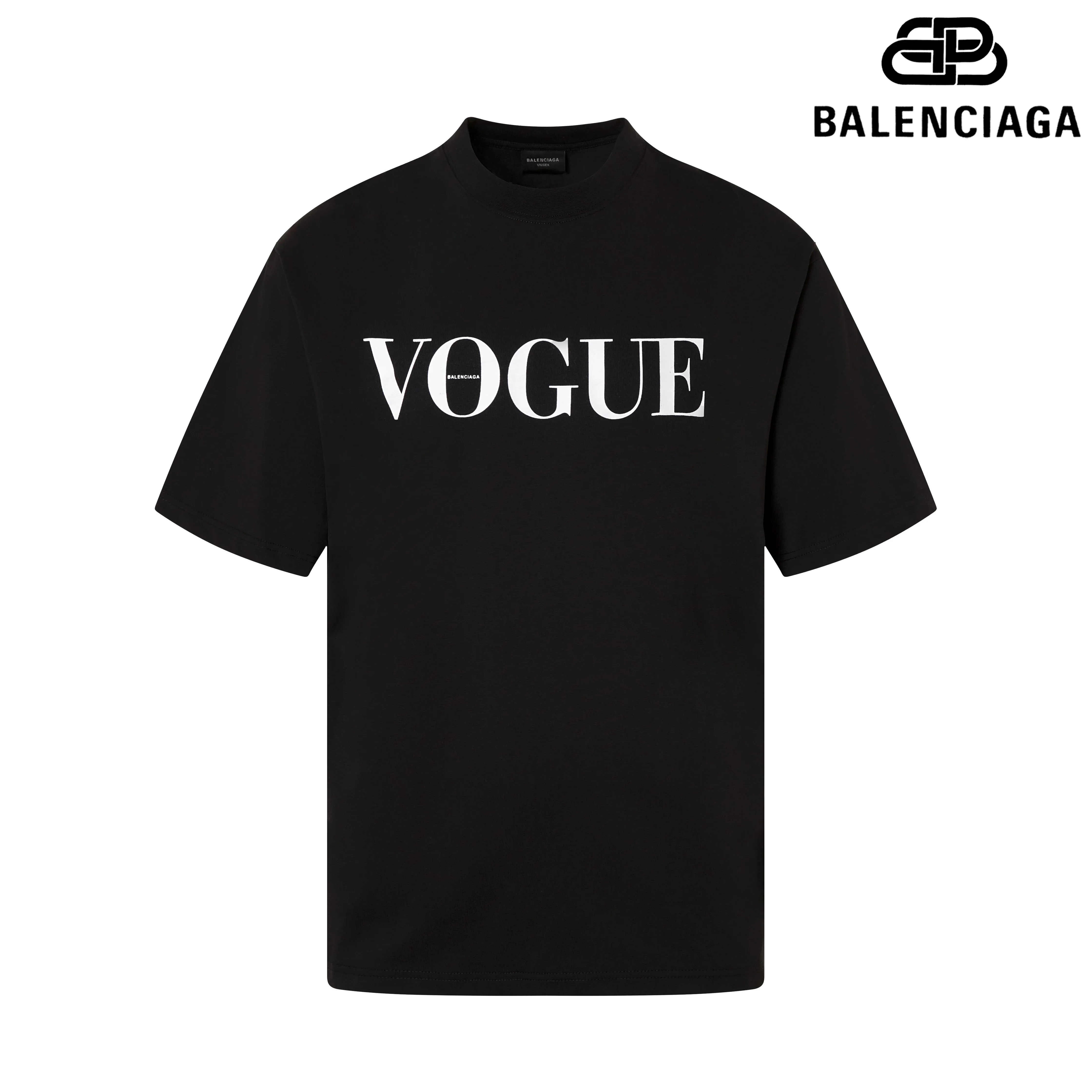 🅿️170 9175# Detailed picture Top version [[BALENCIA*GA] Official website quality Paris co-branded Balenciaga Vogue collaboration series short-sleeved T-shirt OS version Loose dropped shoulders Unisex style Fabric: 260g 100% cotton double yarn Technology: Front panel printing and back panel white ink direct spray Garment washing Shape fixation Color: Black Red Off-white Size: XS S M L