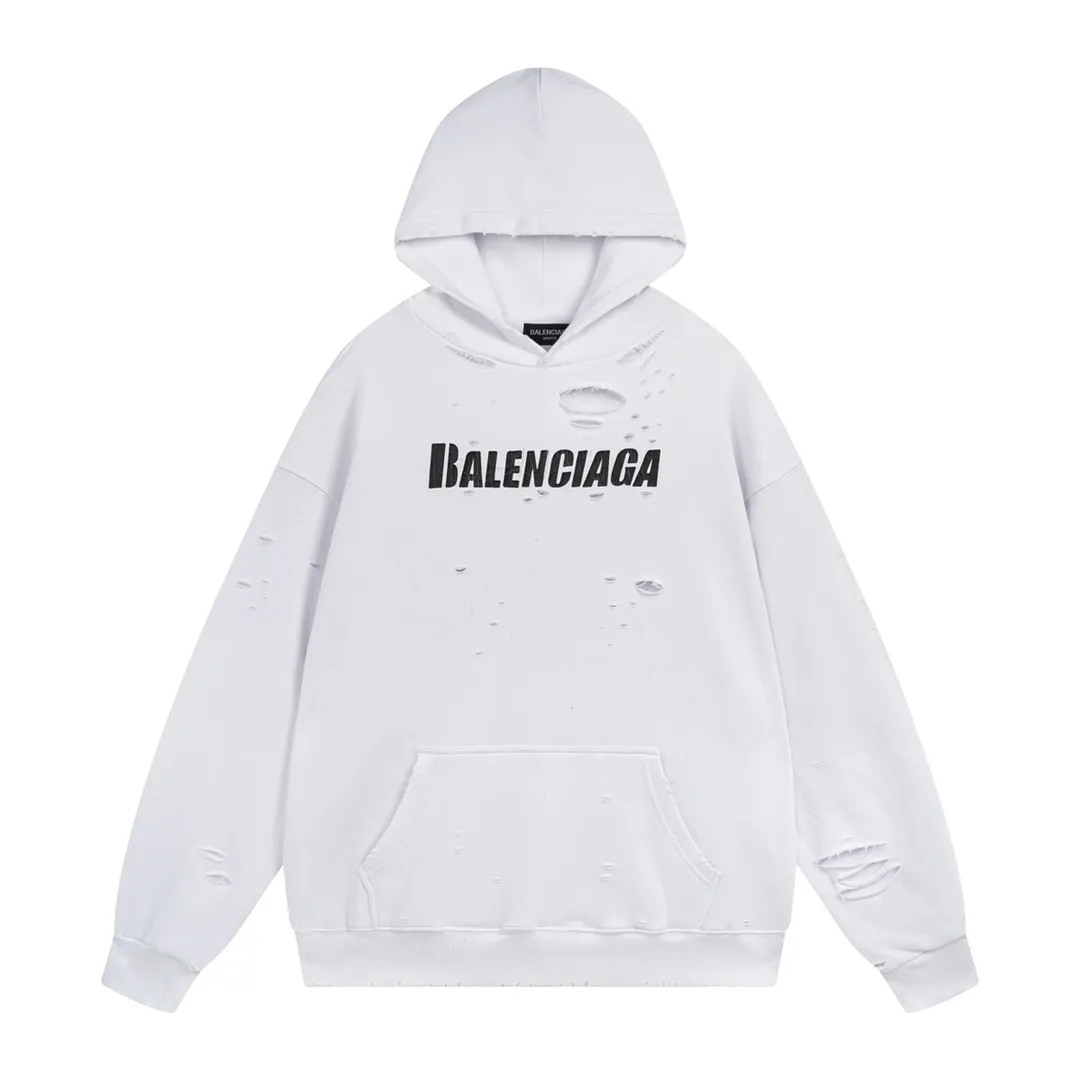 🅿️396 Detailed picture [Top version. Official website quality] BALENCI*GA/Paris. Classic style. 22SS #BALENCI*GA# Artistic ripped hole and velvet inner two-piece hooded sweatshirt. Autumn and winter brick cabinets are synchronized. Welcome to compare. The fabric is made of Paris ZP custom-woven and dyed cotton double yarn David coat with velvet lining. The fabric pattern is clear, soft and comfortable. The threads are woven and dyed with no color difference. The classic letter LOGO adopts precision stencils, imported environmentally friendly rubber paddles, and turtle crack printing, with a three-dimensional effect. Garment positioning art is worn with holes, hem threads, hat brim, and bag mouth are hand-worn vintage. Restore brick cabinets, and adopt OS loose shoulder style. Same style for men and women Coding: BL238001 Color: Black. White. Hulan. Brown. Dark green. Burgundy. Purple Size: XS S M L