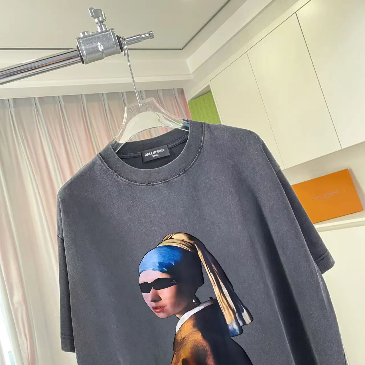 🅿️190 BALENCI*GA Paris 2025 summer new style, washed, distressed, spray-painted, personalized letter logo printing, customized fabric 320g, short-sleeved T-shirt, same style for men and women, size: S M L XL XXL five codes, color: black, white, gradient black, gradient red