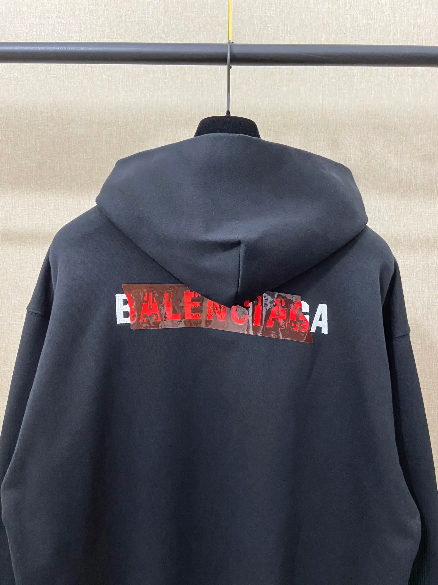 🅿️290 7201# Real photos Top version [[BALENCIA*GA] Official website quality Paris new front and back letter LOGO embroidered tape taped hooded sweatshirt OS version Loose dropped shoulders Unisex style Fabric: 480g 100% cotton terry Davidson Technics: Front and back embroidery, taped Garment wash Shaping Fixing Color: Black Blue Size: XS S M L