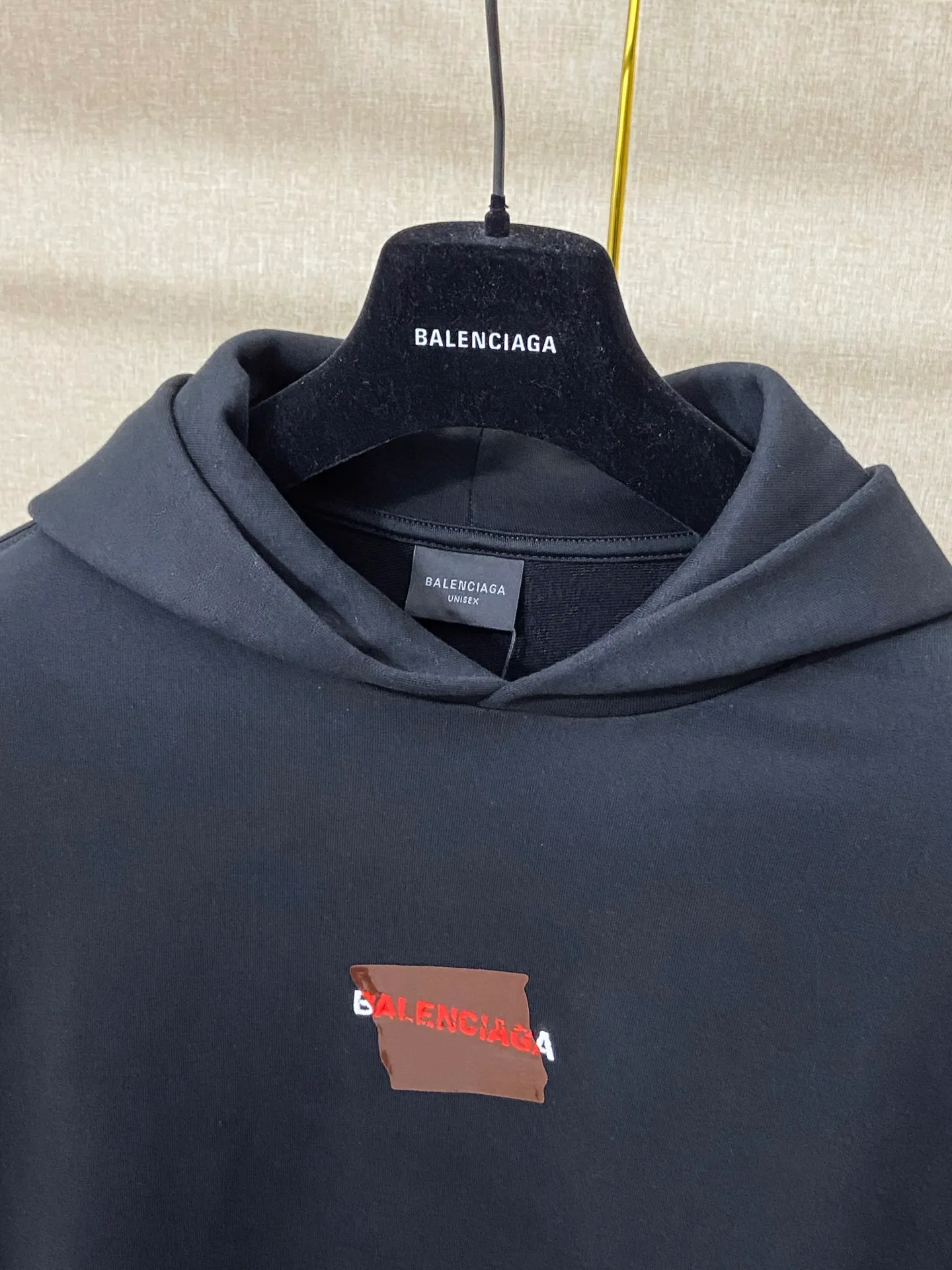🅿️290 7201# Real photos Top version [[BALENCIA*GA] Official website quality Paris new front and back letter LOGO embroidered tape taped hooded sweatshirt OS version Loose dropped shoulders Unisex style Fabric: 480g 100% cotton terry Davidson Technics: Front and back embroidery, taped Garment wash Shaping Fixing Color: Black Blue Size: XS S M L