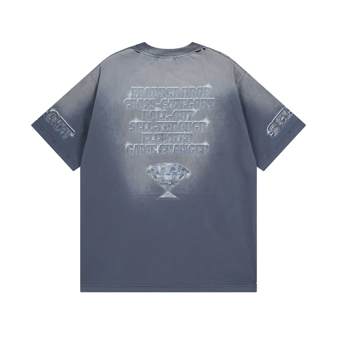 🅿️210 Detailed pictures [Top version. Official website quality] BALENCI*GA/Paris. 2024. SEENOWBUYNOW new model. Big LOGO diamonds on the front, back, left and right sleeves. Direct-printed washed T-shirt, brick cabinet synchronization. Genuine product developed at the first time, welcome to compare! The fabric is made of Paris ZP custom-woven and dyed cotton double yarn. Weighing 260 grams, the cloth surface is clean. The cloth pattern is clear, soft and comfortable. The threads are dyed with no color difference. The classic LOGO is printed using imported machine-made white ink direct printing. The letters are clear and the effect is three-dimensional. Restore the brick cabinet. Different market currency, welcome to compare, the version adopts OS loose shoulder version. Same style for men and women Coding: BL223339 Color: Washed blue Size: XS to L