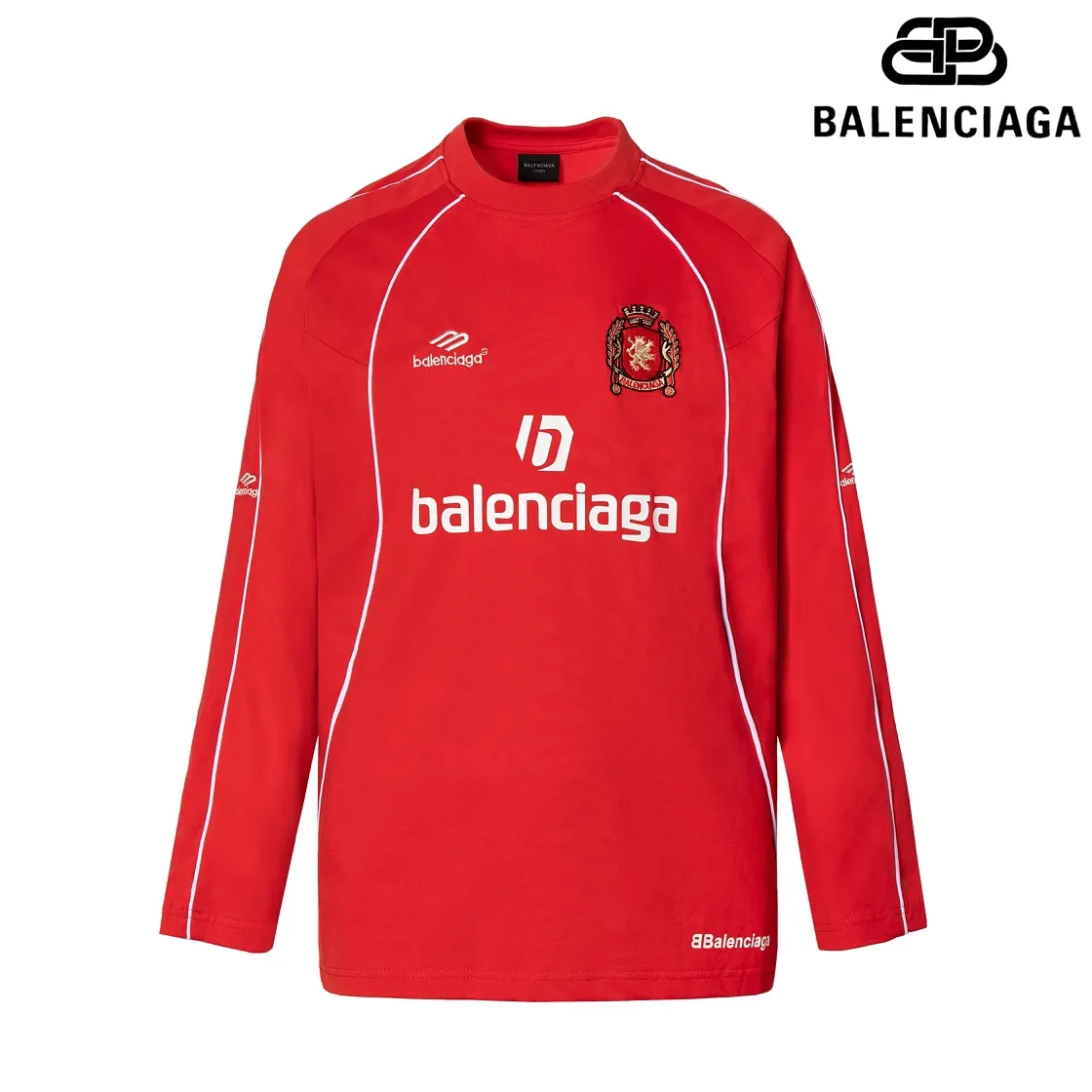 🅿️250 8151# Detailed picture Top version [[BALENCIA*GA] official website quality Paris new joint football jersey long-sleeved T-shirt OS version Loose dropped shoulders Unisex fabric: 260g 100% cotton double yarn Process: front and rear panel printing front panel embroidery garment wash shaping solid color Color: black white pink red fluorescent yellow Size: XS S M L