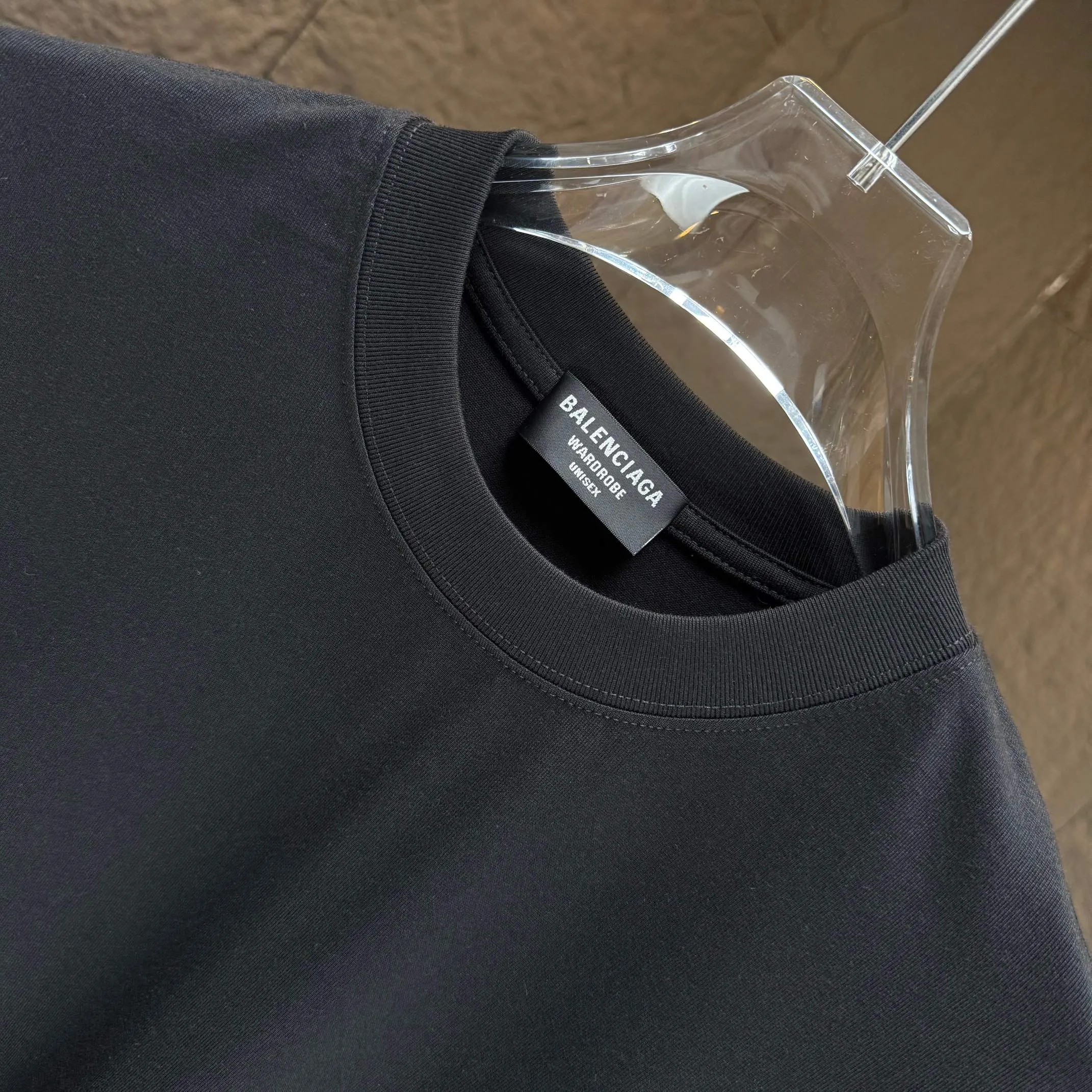 🅿️240 BALENC* Paris* 2025 autumn and winter new thick long-sleeved T-shirt 320g pure cotton letter logo flocking Color: black white night blue code number: S M L XL