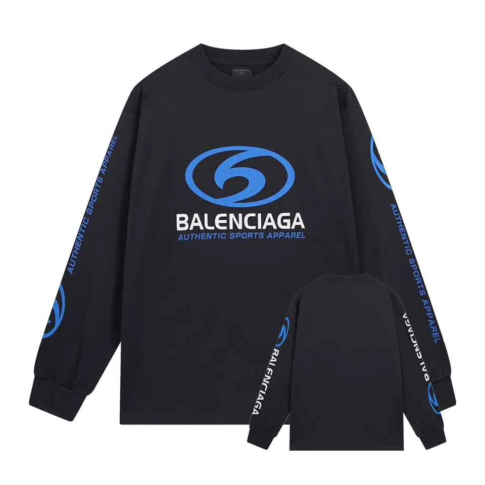 🅿️250 BALENCI*GA Paris surfing pattern long sleeves with letters. The fabric is made of Paris custom-woven double yarn cotton fabric. The weight is 280g. The thread is custom-woven and dyed without color difference. The front and back panels are made of environmentally friendly dot offset printing. Two high-temperature setting washes. os dropped shoulders and loose version. Same style for men and women -Color: gray blue beige -SIZE: XS S M L Style No. 8611#