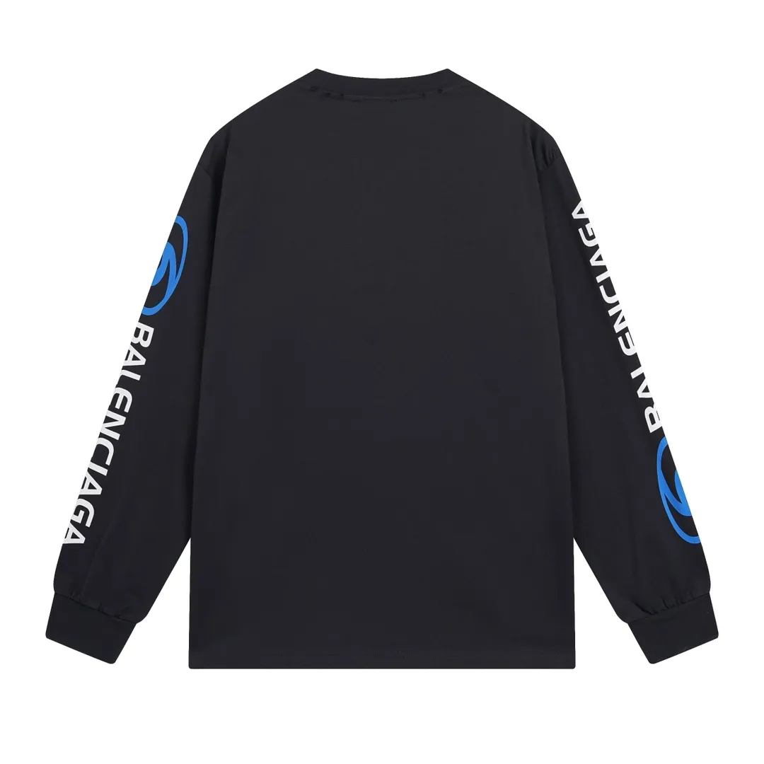 🅿️250 BALENCI*GA Paris surfing pattern long sleeves with letters. The fabric is made of Paris custom-woven double yarn cotton fabric. The weight is 280g. The thread is custom-woven and dyed without color difference. The front and back panels are made of environmentally friendly dot offset printing. Two high-temperature setting washes. os dropped shoulders and loose version. Same style for men and women -Color: gray blue beige -SIZE: XS S M L Style No. 8611#