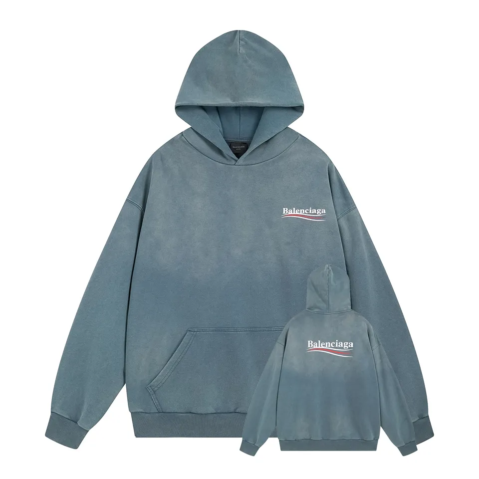 🅿️370 BALENCI*GA Paris classic cola print split hooded long-sleeved sweatshirt. The front pattern is made of environmentally friendly imported rubber paddle split printing. The ready-made garments are sprayed with horse wash to make them look old. The letters are clear. The effect is three-dimensional. Exclusively pattern-woven and dyed 460g fabric. Threads are dyed in the same vat with zero color difference. Brick cabinet synchronization. Welcome to compare. Same style for men and women -Color: Wash purple Wash blue -SIZE: Xs S M L Style number 8968#