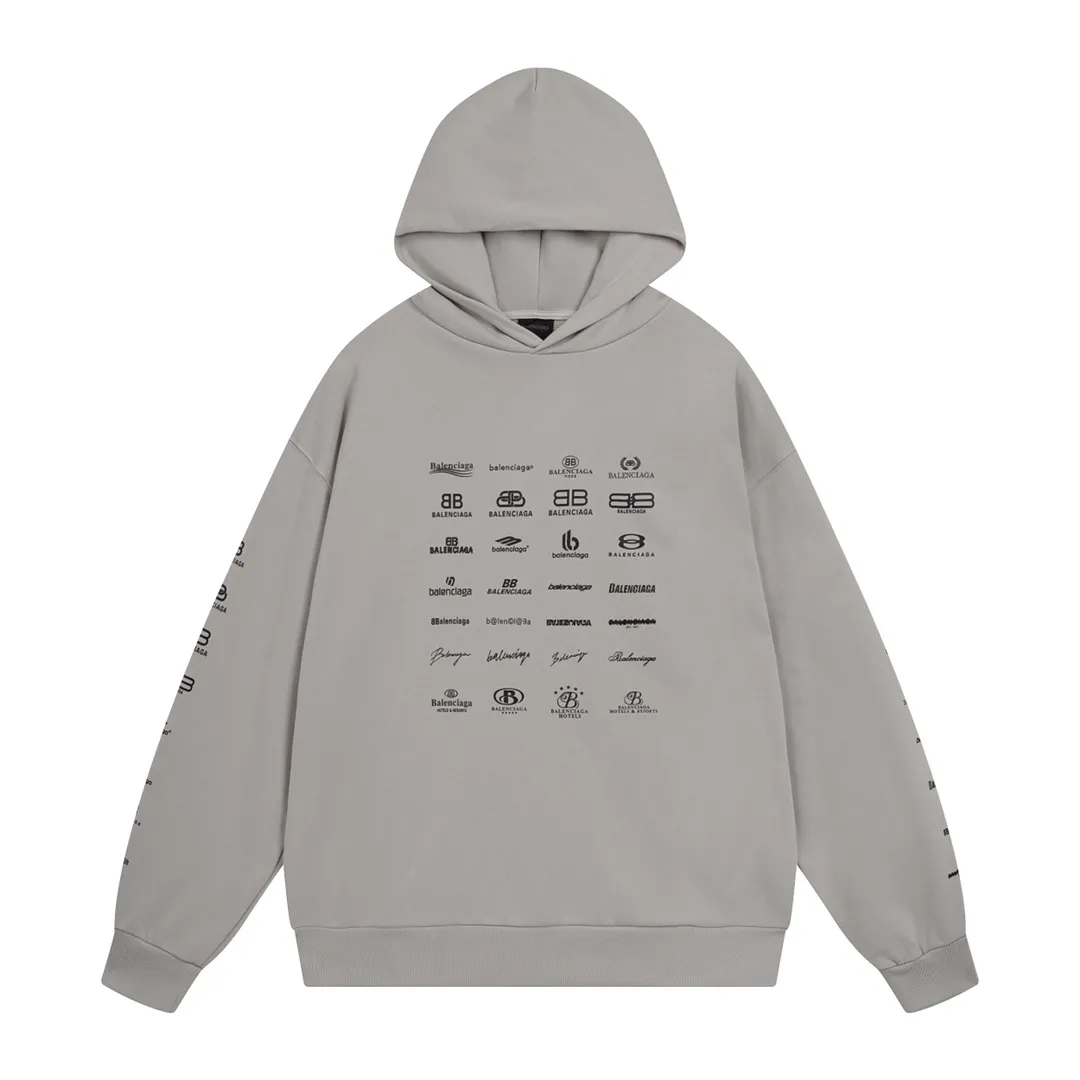 🅿️300 Detailed picture [Top version. Official website quality] BALENCI*GA/Paris BALENCI*GA#2023 spring and summer new style, long-sleeved sweatshirt with classic LOGO printed all over it. 2023 autumn and winter new product. Brick cabinet synchronization. The fabric is made of Paris ZP custom-woven and dyed cotton double yarn sweatshirt. The weight is 450 grams, the cloth surface is clean. The cloth texture is clear. Soft and comfortable. Good color fastness. Not easy to change color. The threads are woven and dyed with no color difference. The printing uses imported environmentally friendly rubber paddles, precision stencils, fine LOGO letters, clear letters, no burrs, and a three-dimensional effect. Restore brick cabinet. The version adopts OS loose shoulder style. Same style for men and women. Code: BL238002 Color: black, beige, pink, smoke gray. Size: XS S M L