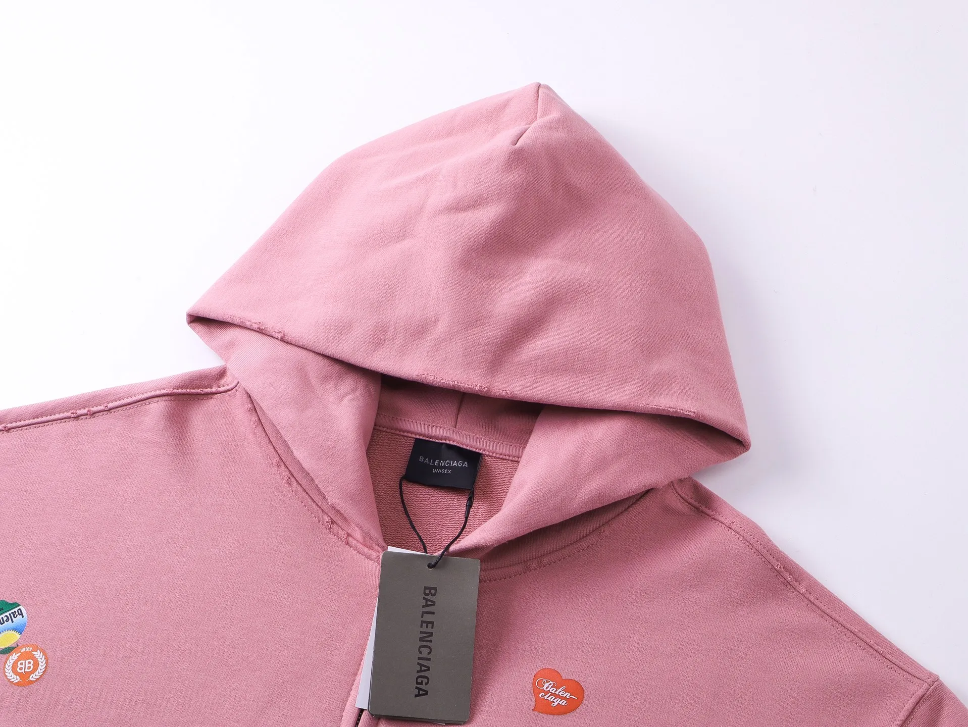 🅿️450 - BALENCI*GA Paris fruit pattern Vintage hooded zipper sweatshirt. Growth positioning fixed point computer spray printing and embossing. Manual master positioning and fixed point grinding. Customized matching hardware. Clear letters. Three-dimensional effect. Exclusive pattern matching, custom weaving and dyeing 460g fabric. Threads are dyed in the same cylinder with zero color difference. Brick cabinet synchronization. Welcome to compare. Same style for men and women -Color: gray pink -SIZE: Xs S M L Style number 8979#