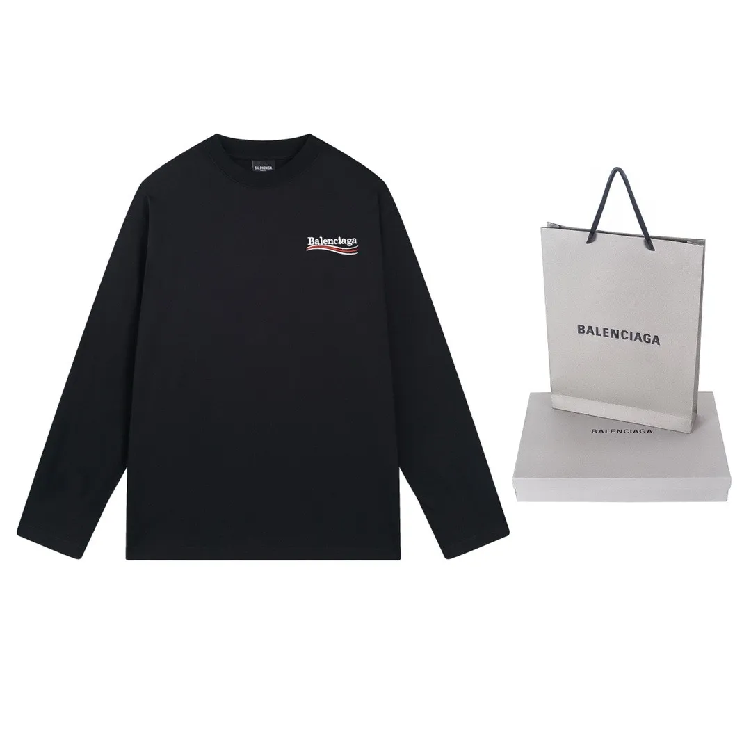 🅿️190 Real photos [Top version. Official website quality] BALENCI*GA/Paris#Classic.Coke embroidered long-sleeved T-shirt# The fabric is made of Paris ZP custom-woven and dyed cotton double yarn. Weighing 260 grams, the cloth surface is clean. The cloth pattern is clear, soft and comfortable. The threads are dyed with no color difference. The classic pattern embroidery uses an imported embroidery machine, and the embroidery thread color is embroidered according to the original color. It is produced according to the pictures in the Jubie market. The letters are clear. The three-dimensional effect is strong. The version adopts the OS loose shoulder design. The same style for men and women. Coding: BL225007 Color: Black Size: XS S M L