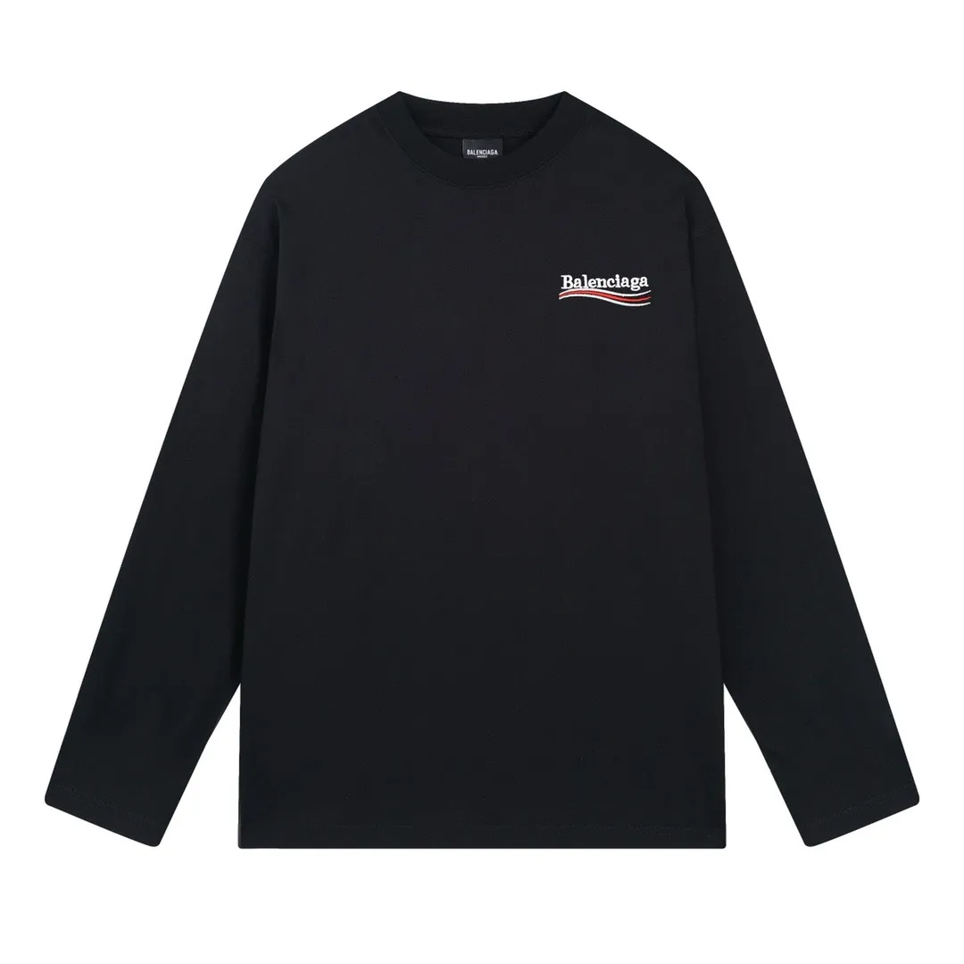 🅿️190 Real photos [Top version. Official website quality] BALENCI*GA/Paris#Classic.Coke embroidered long-sleeved T-shirt# The fabric is made of Paris ZP custom-woven and dyed cotton double yarn. Weighing 260 grams, the cloth surface is clean. The cloth pattern is clear, soft and comfortable. The threads are dyed with no color difference. The classic pattern embroidery uses an imported embroidery machine, and the embroidery thread color is embroidered according to the original color. It is produced according to the pictures in the Jubie market. The letters are clear. The three-dimensional effect is strong. The version adopts the OS loose shoulder design. The same style for men and women. Coding: BL225007 Color: Black Size: XS S M L