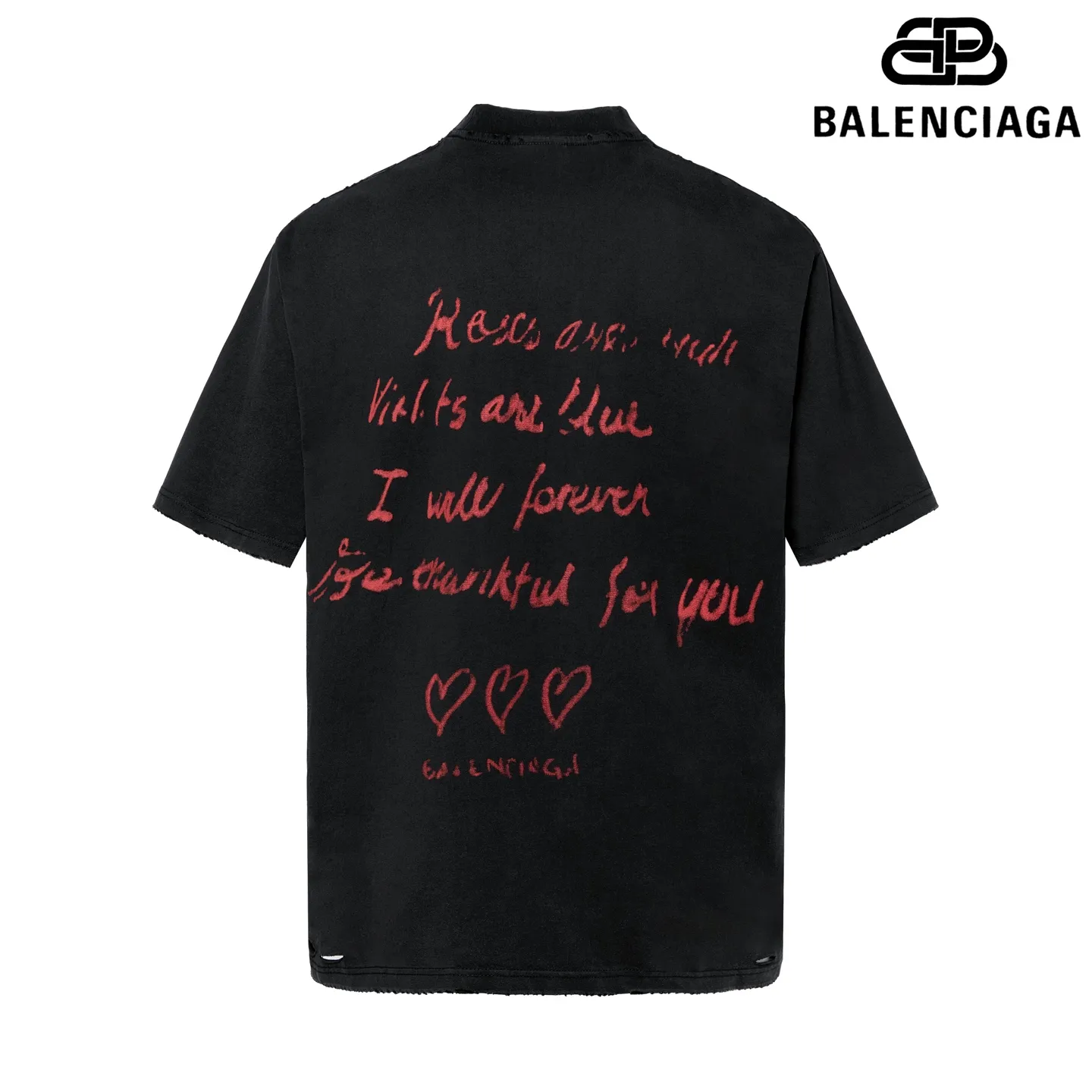 🅿️180 9189# Detailed picture Top version [[BALENCIA*GA] official website quality Paris's new Chinese Valentine's Day limited edition short-sleeved T-shirt OS version Loose dropped shoulders Unisex style Fabric: 260g 100% cotton double yarn Process: Front and back digital direct printing Garment wash Frayed Distressed Styling Solid color Color: Washed black off-white Size: XS S M L